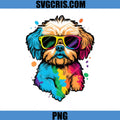 Colorful Puppy With Sunglasses Art PNG, Cute Rainbow Dog PNG