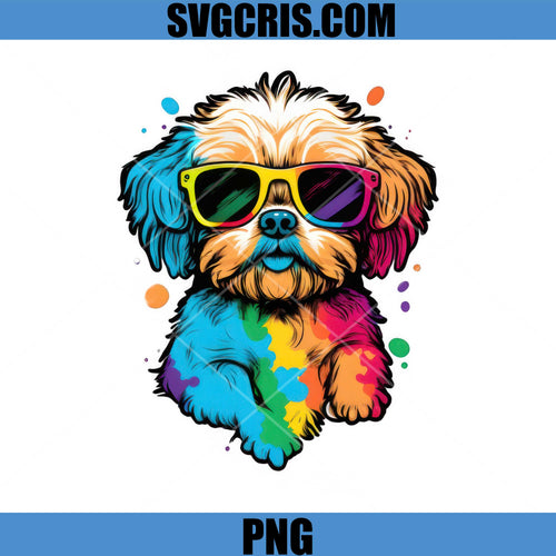 Colorful Puppy With Sunglasses Art PNG, Cute Rainbow Dog PNG