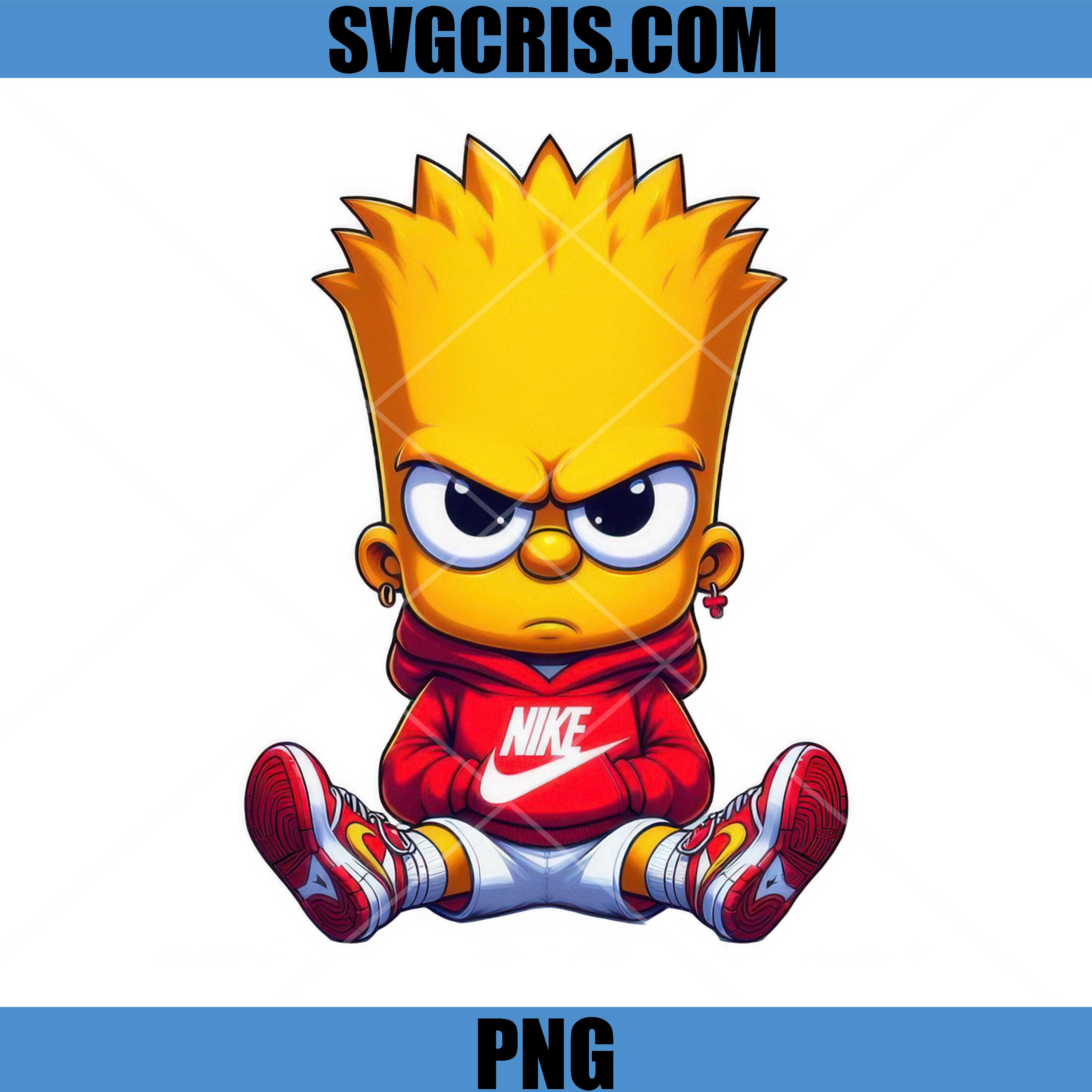 Bart Simpson Sitting With Nike Hoodie PNG, Angry Cartoon Simpson PNG
