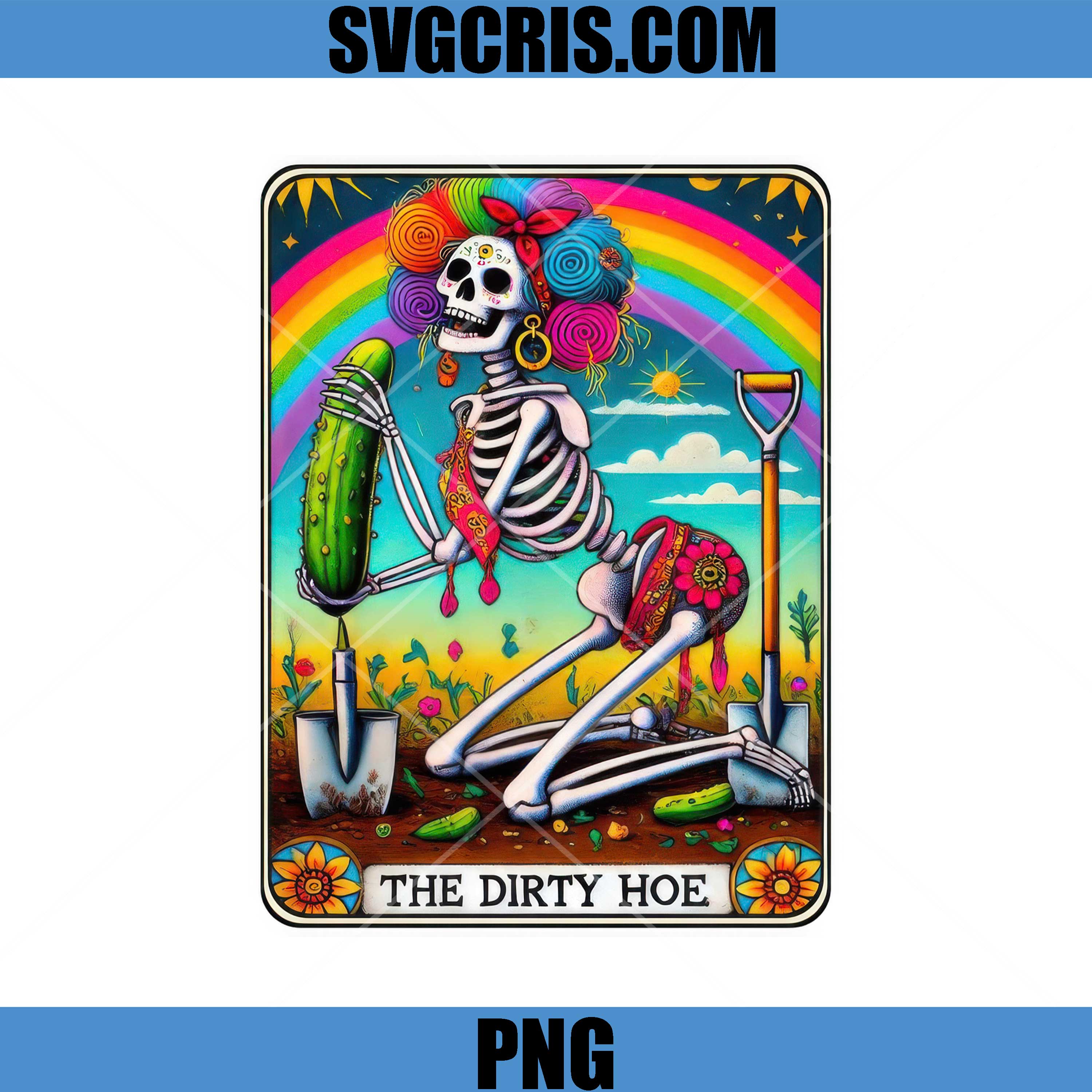 The Dirty Hoe Tarot Skull PNG, Gardening Skeleton Cactus PNG