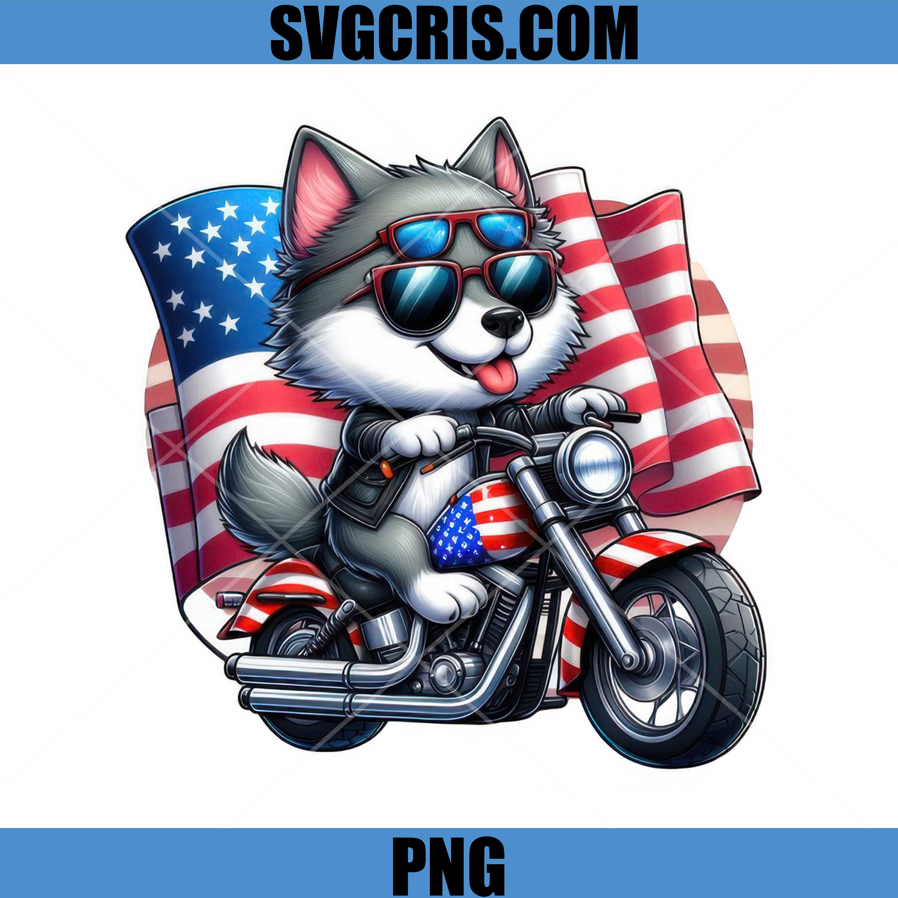USA Dog 4th July PNG, Dog Riding A Motorcycle American PNG