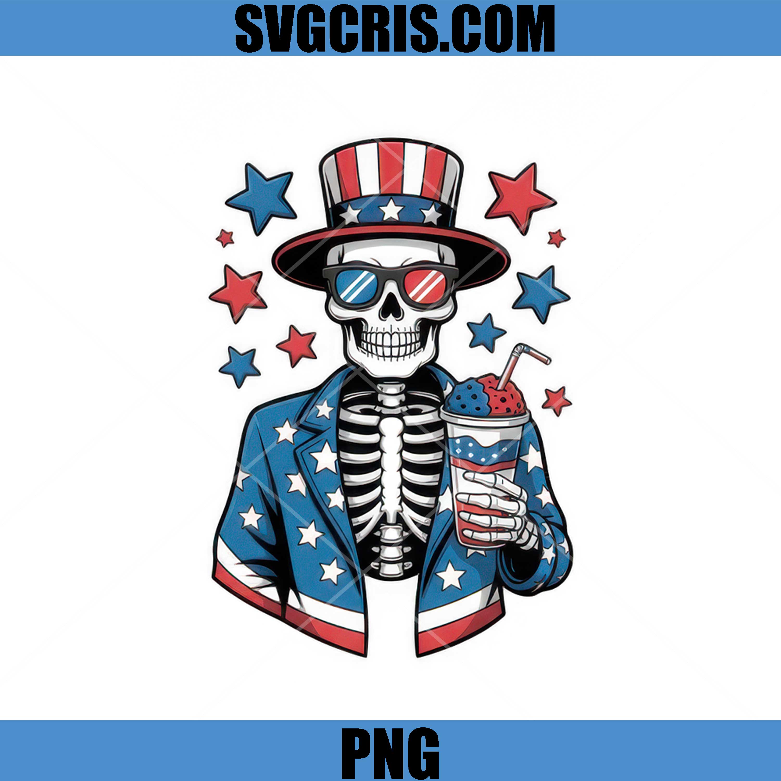 American Flag Skeleton Uncle Sam Style PNG, Skull With Drink Patriotic PNG