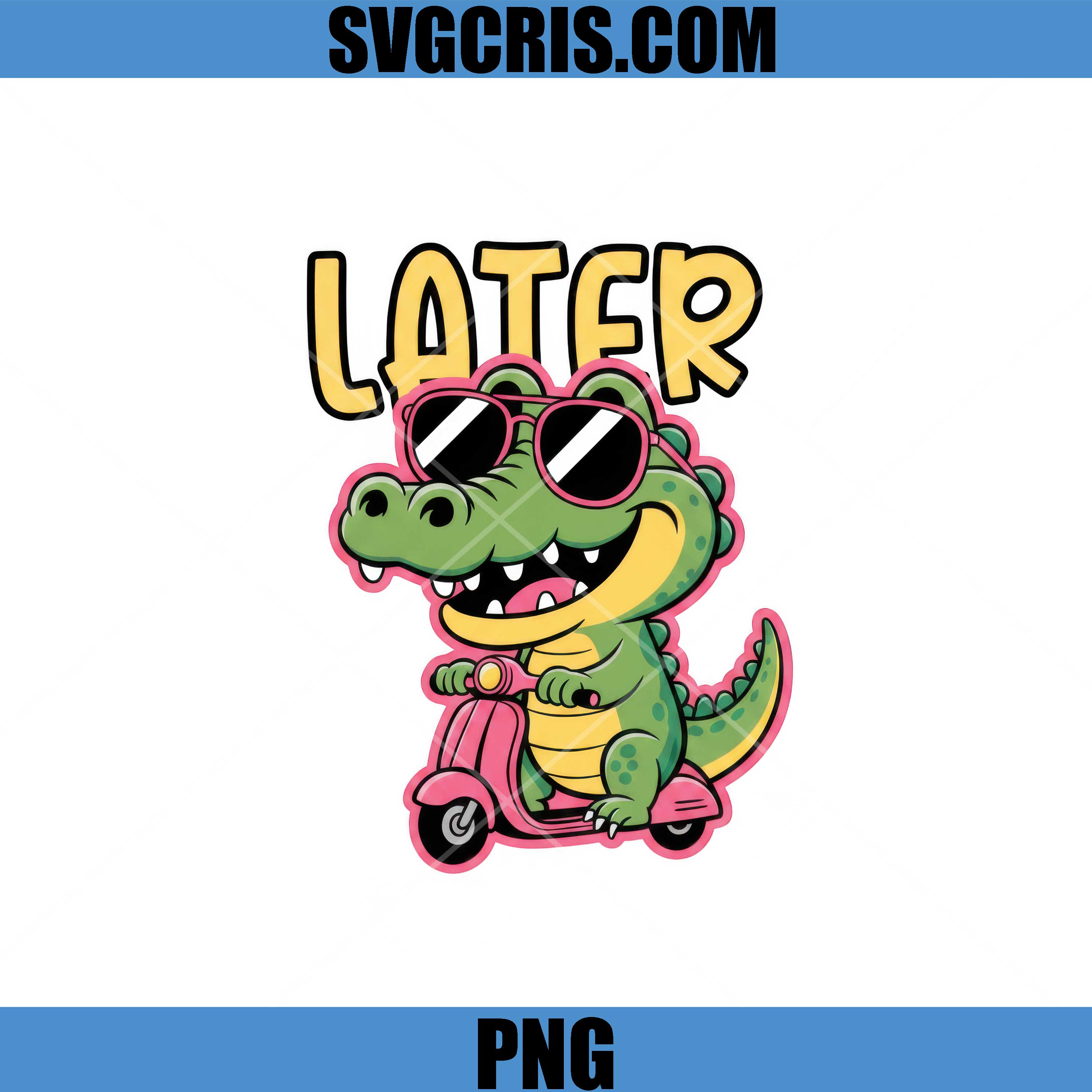 Later PNG, Alligator Riding Scooter PNG, Cute Animal PNG, Later Gator PNG