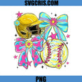 Softball Helmet Ball Bows Cute PNG, Colorful Sports Graphic PNG