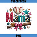 Mama Baseball Heart Bat Bow Design PNG, Softball Mom PNG