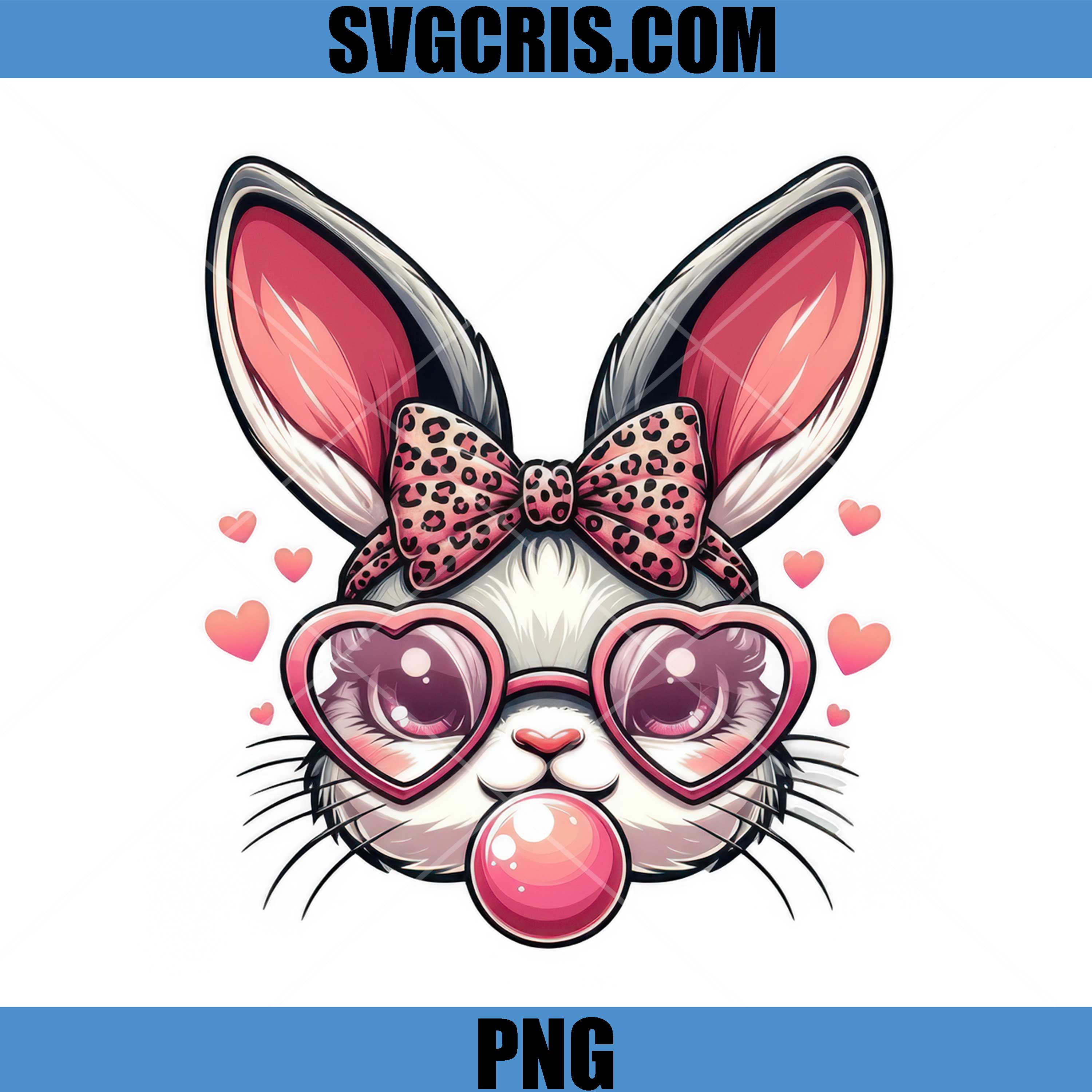 Cute Bunny Heart Glasses Bubblegum PNG, Easter Bunny PNG
