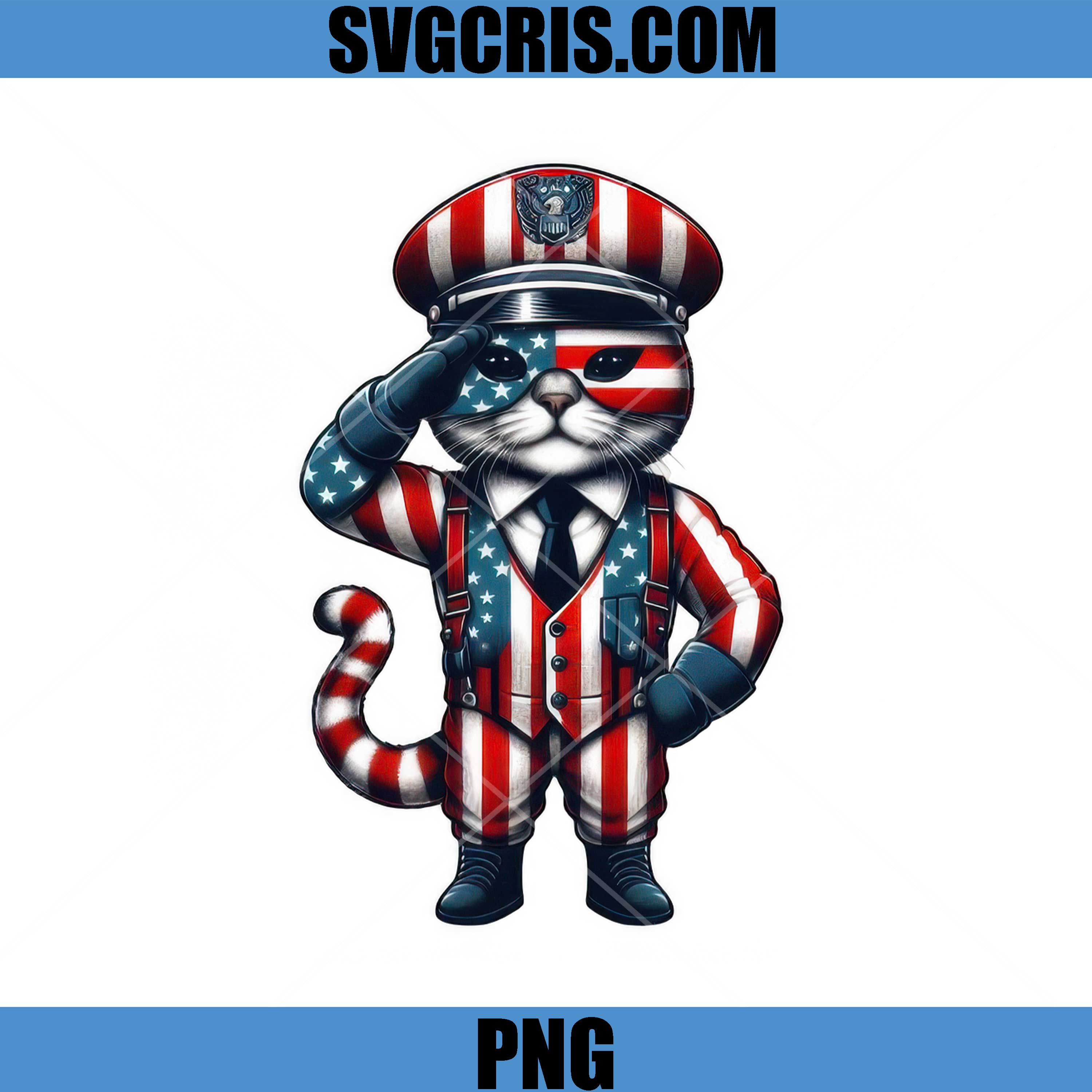 USA Patriotic Cat Soldier Uniform PNG, American Flag Cat PNG