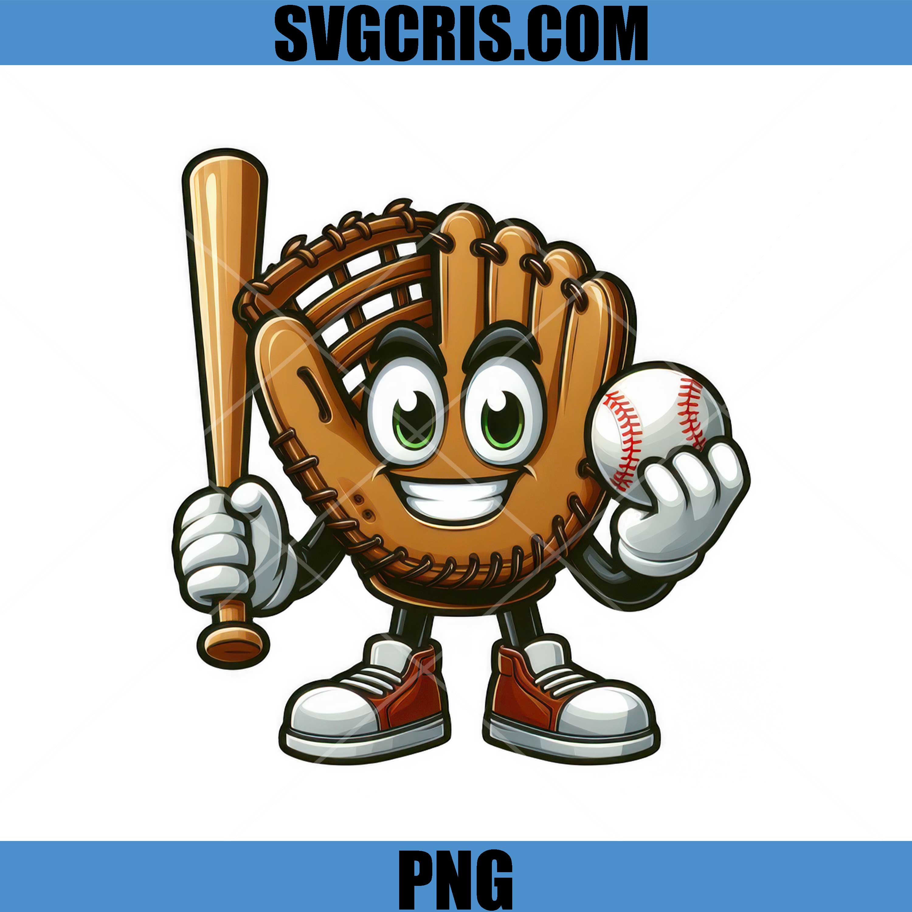 Baseball Glove Cartoon With Bat PNG, Cute Baseball PNG