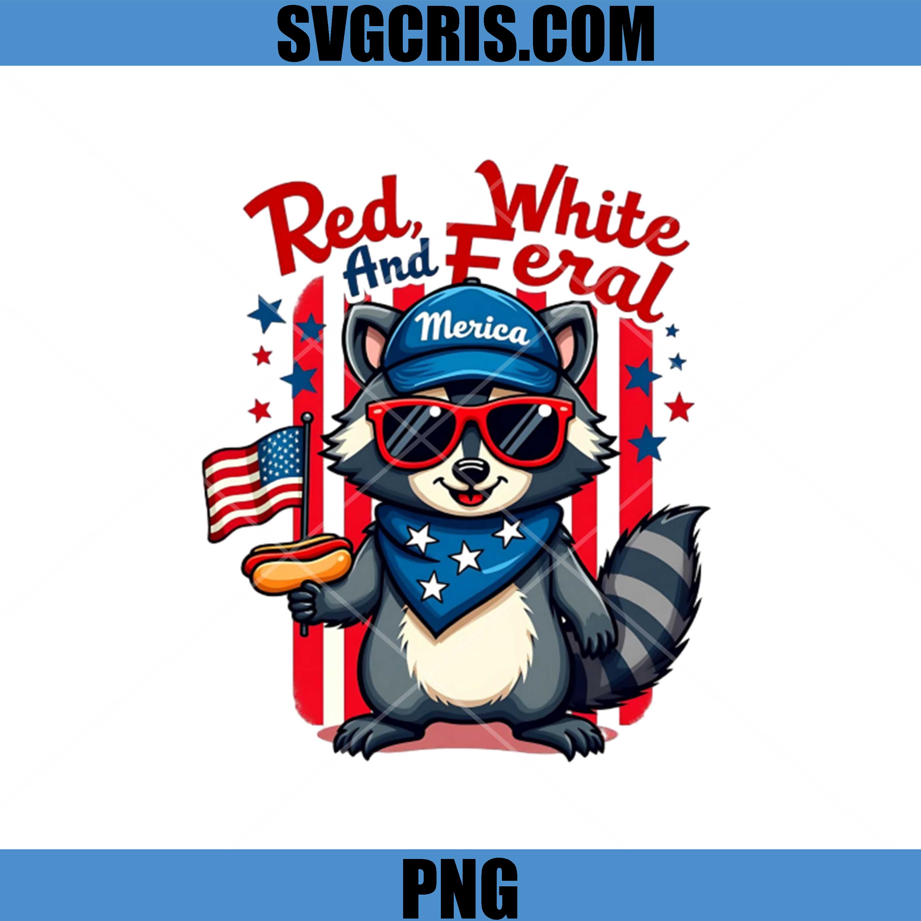 Red White And Feral PNG, Patriotic Raccoon America Funny PNG
