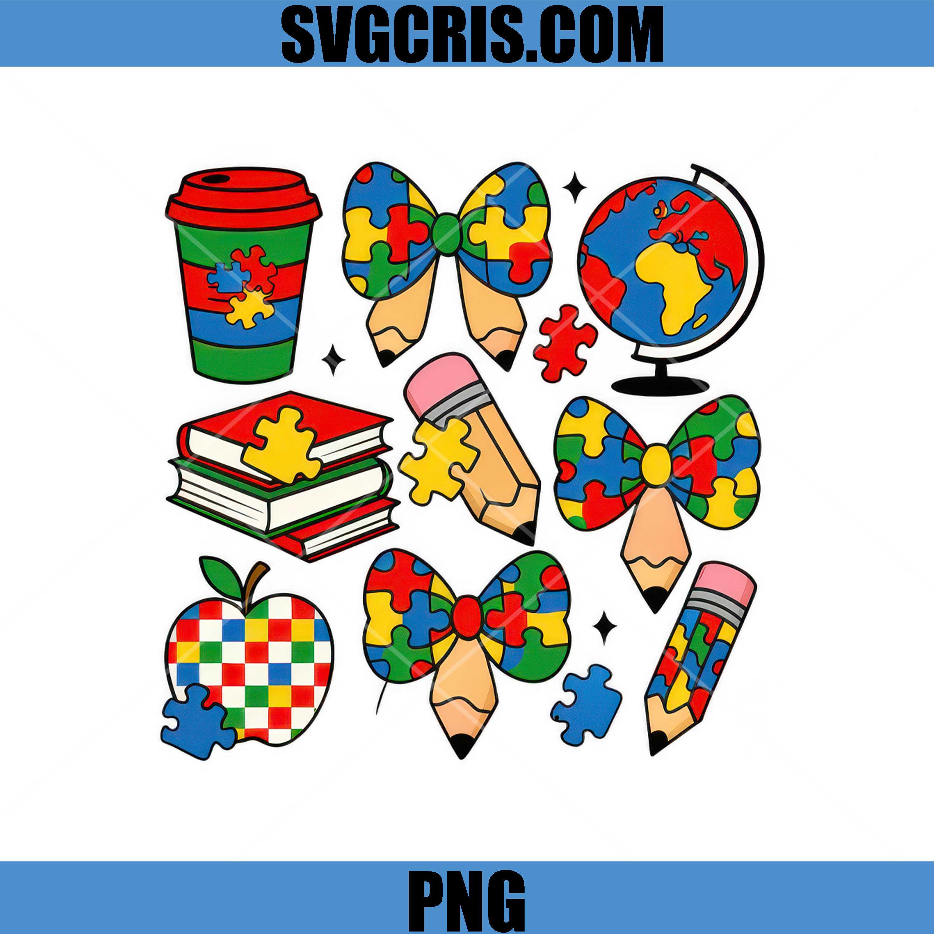 Autism School Supplies PNG, Puzzle Pattern PNG