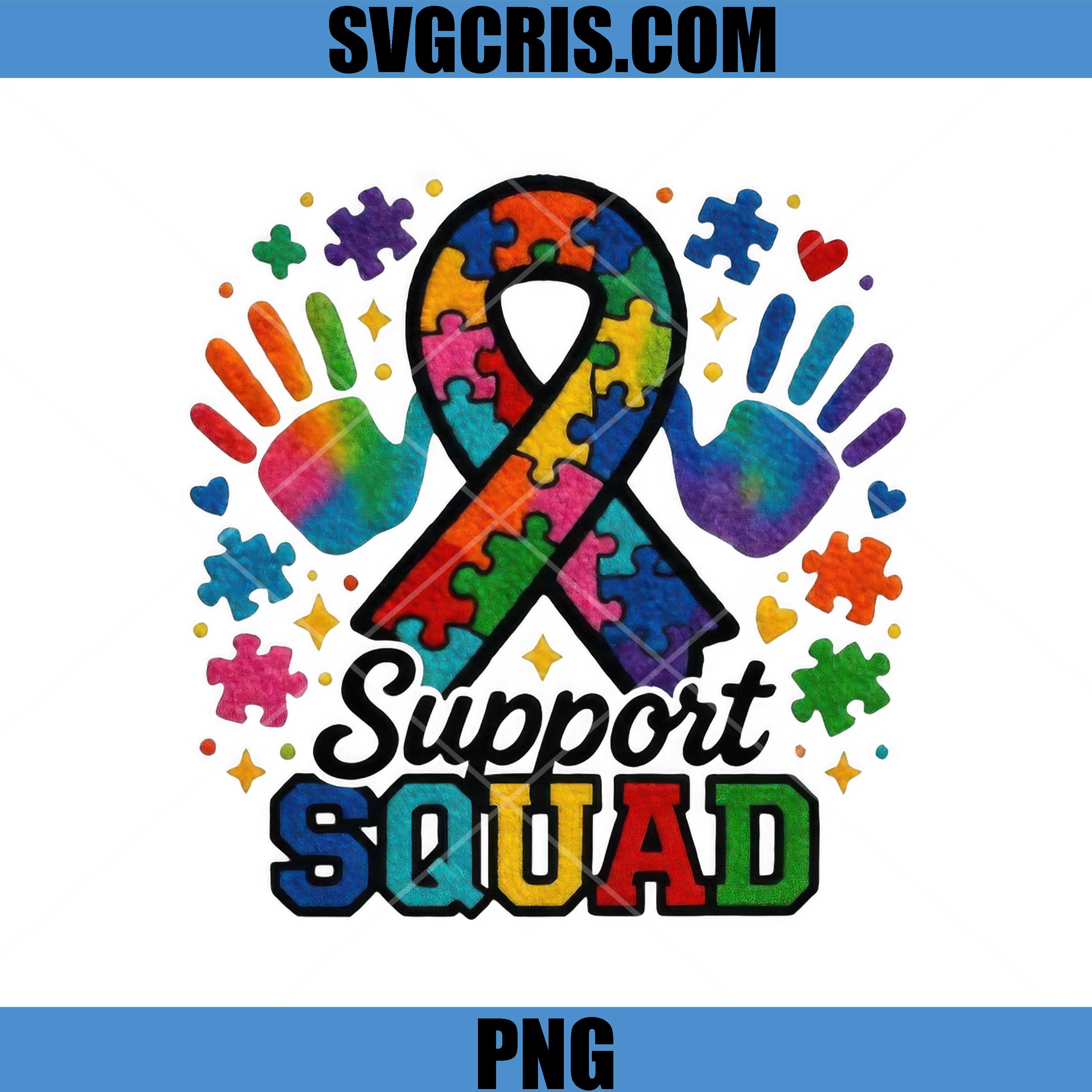 Support Squad Autism Awareness PNG, Puzzle Ribbon PNG
