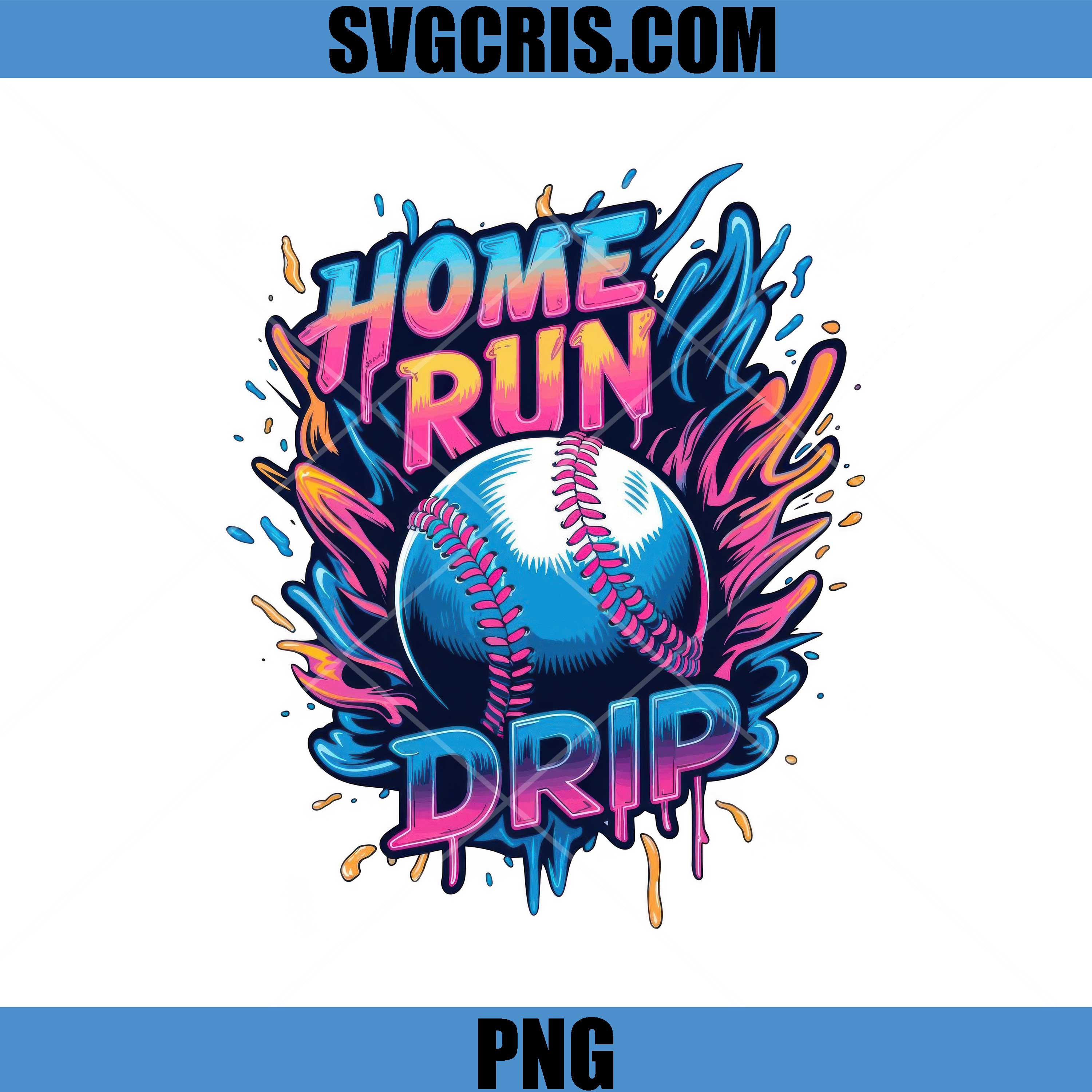 Home Run Drip PNG, Baseball Neon Splash Graphic PNG, Sports Fan PNG