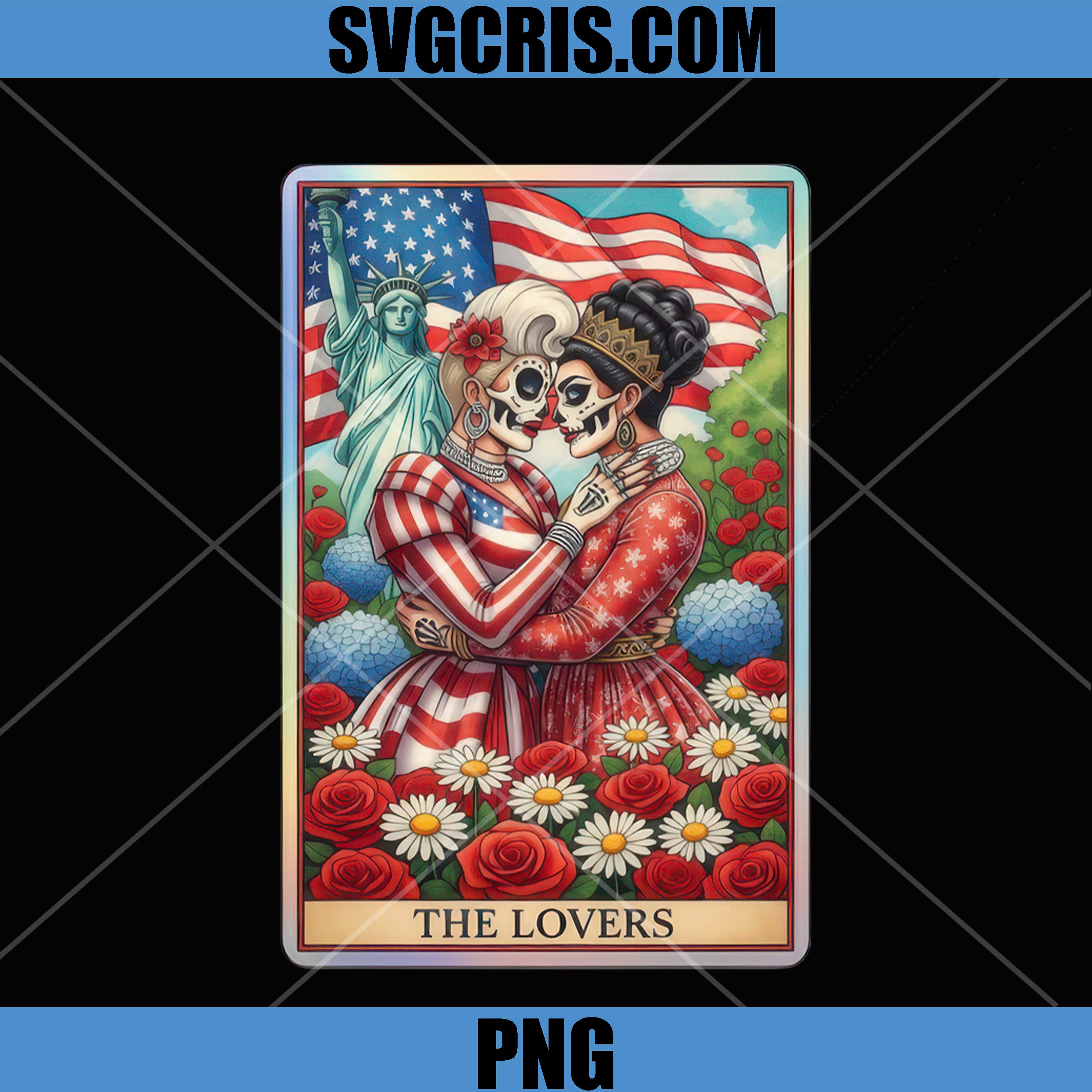 The Lovers Skeleton Couple With USA Flag Roses PNG, Gothic Romance Skull Art PNG
