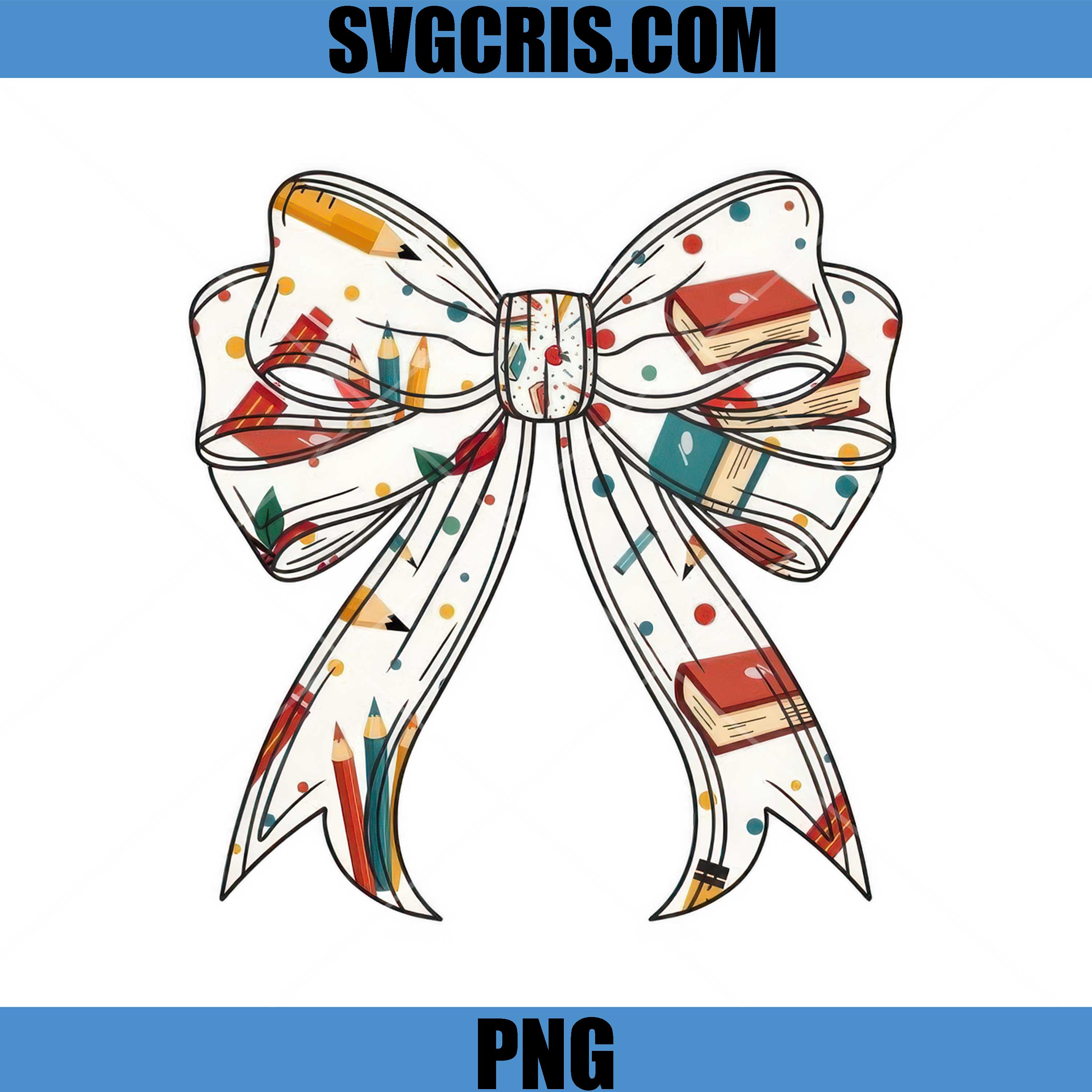 Cute School Bow With Books And Pencils PNG, Back To School Design PNG