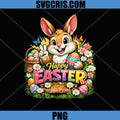 Happy Easter Bunny With Eggs PNG, Cute Easter Rabbit Flowers PNG
