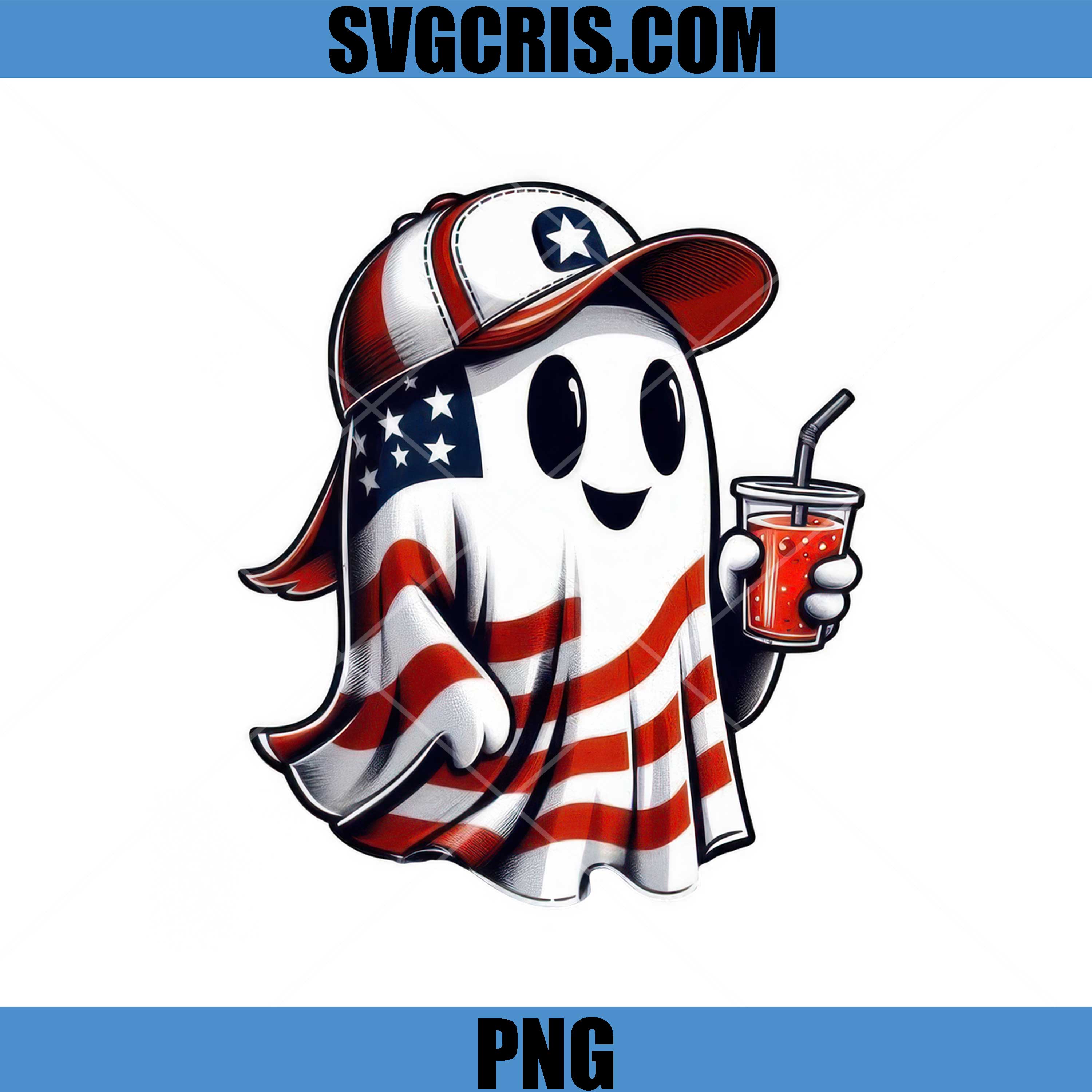 American Flag Ghost Drink PNG, Cute Ghost USA PNG