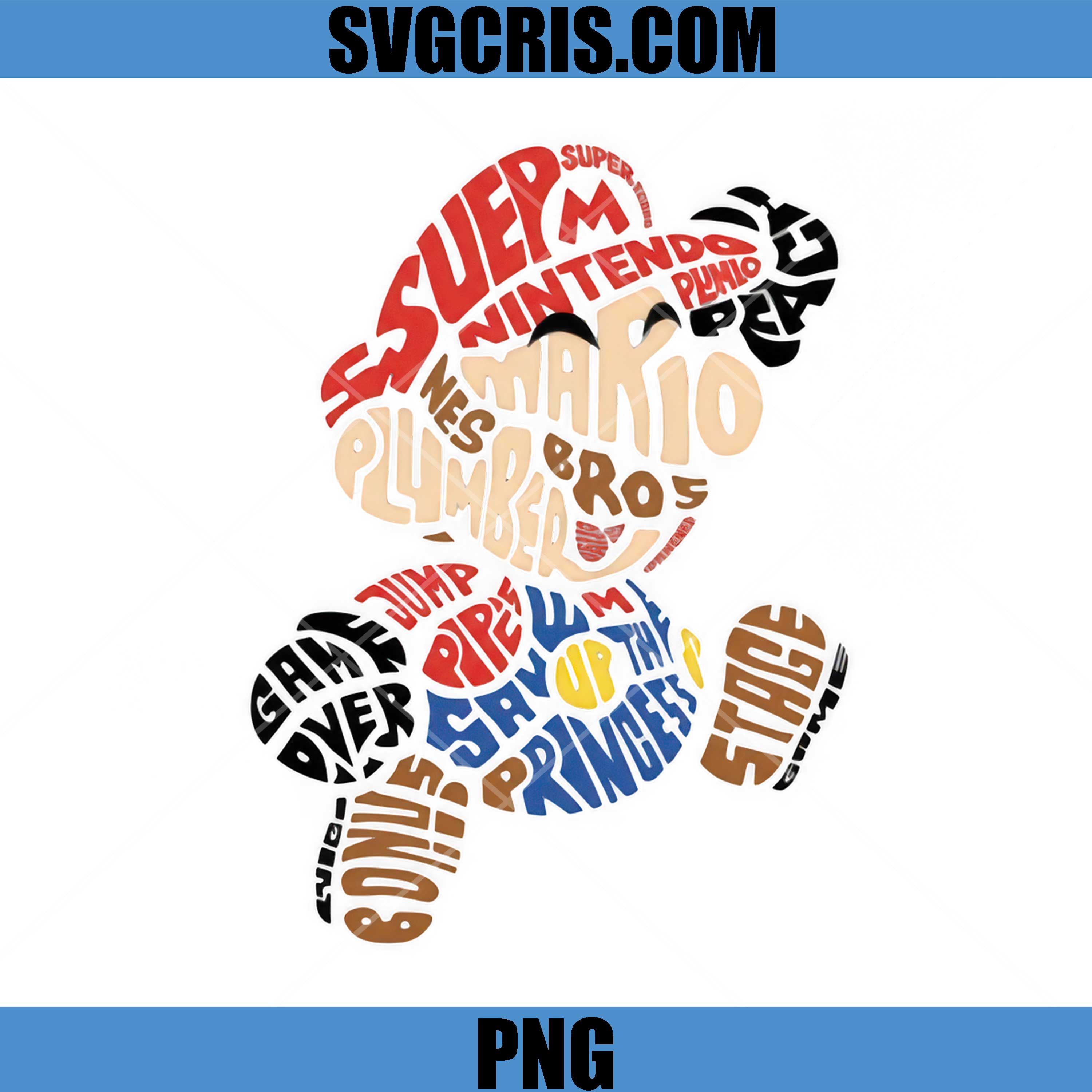 Super Mario Typography Art PNG, Mario Words Shape PNG