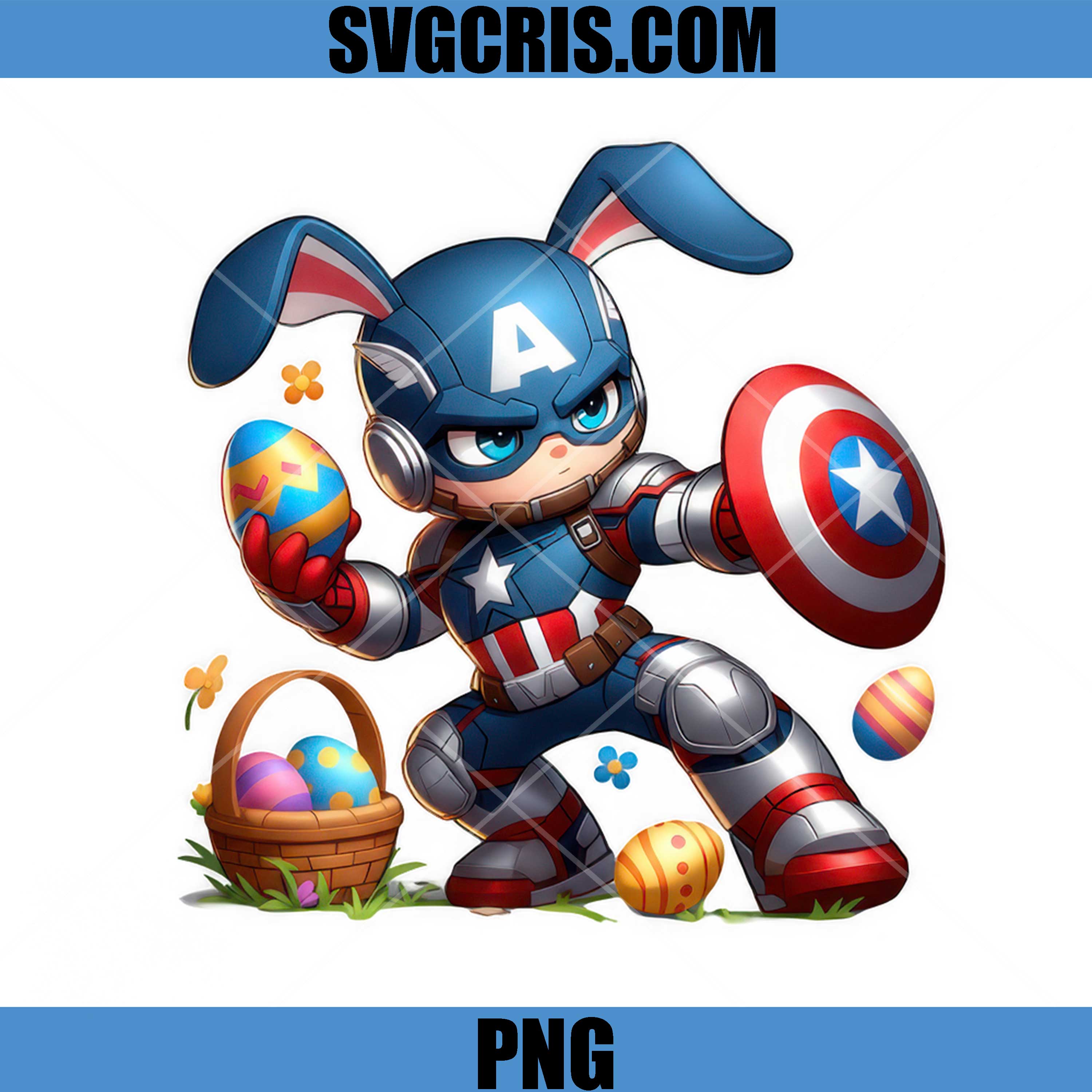Captain America Bunny Ears Easter Egg Hunt PNG, Marvel Captain America Hero PNG