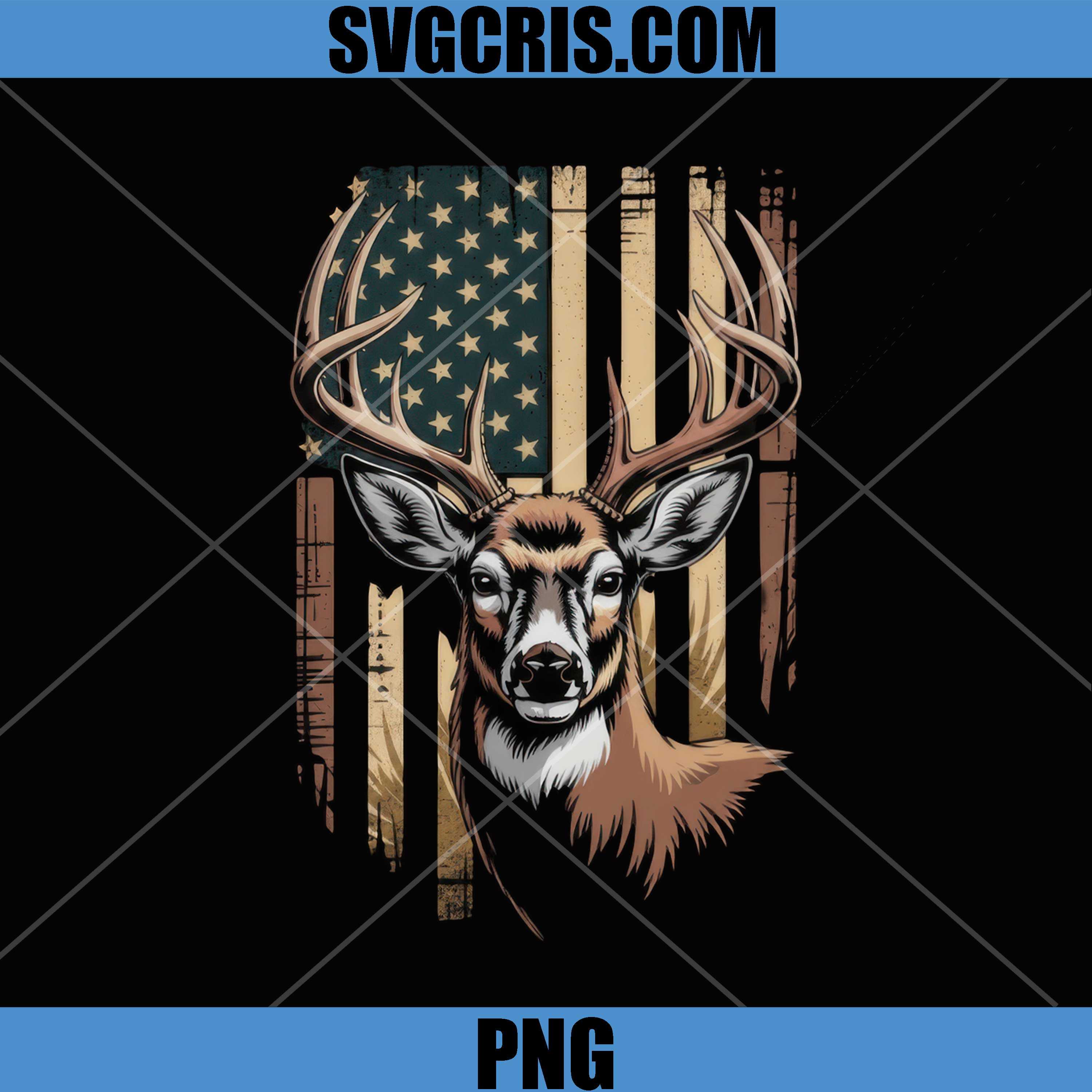 Deer Head American Flag Vintage PNG, Patriotic Hunting Buck PNG