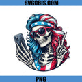 American Skull Selfie Girl PNG, Patriotic Skeleton Peace Sign PNG