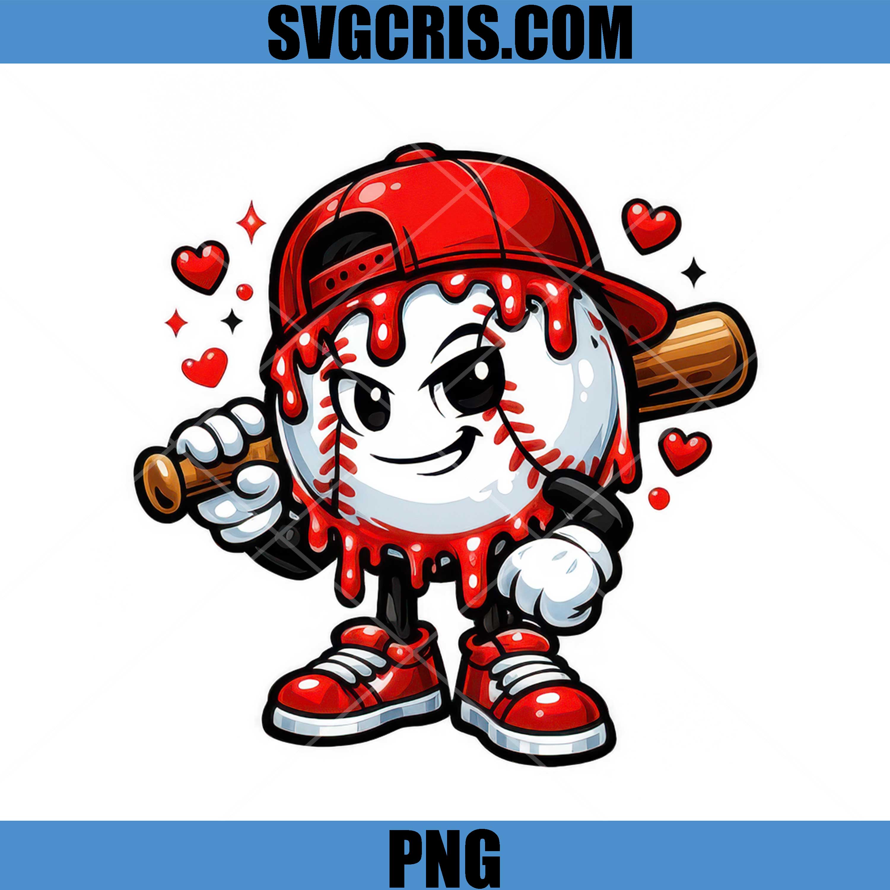 Cute Baseball Drip PNG, Baseball Player Mascot PNG