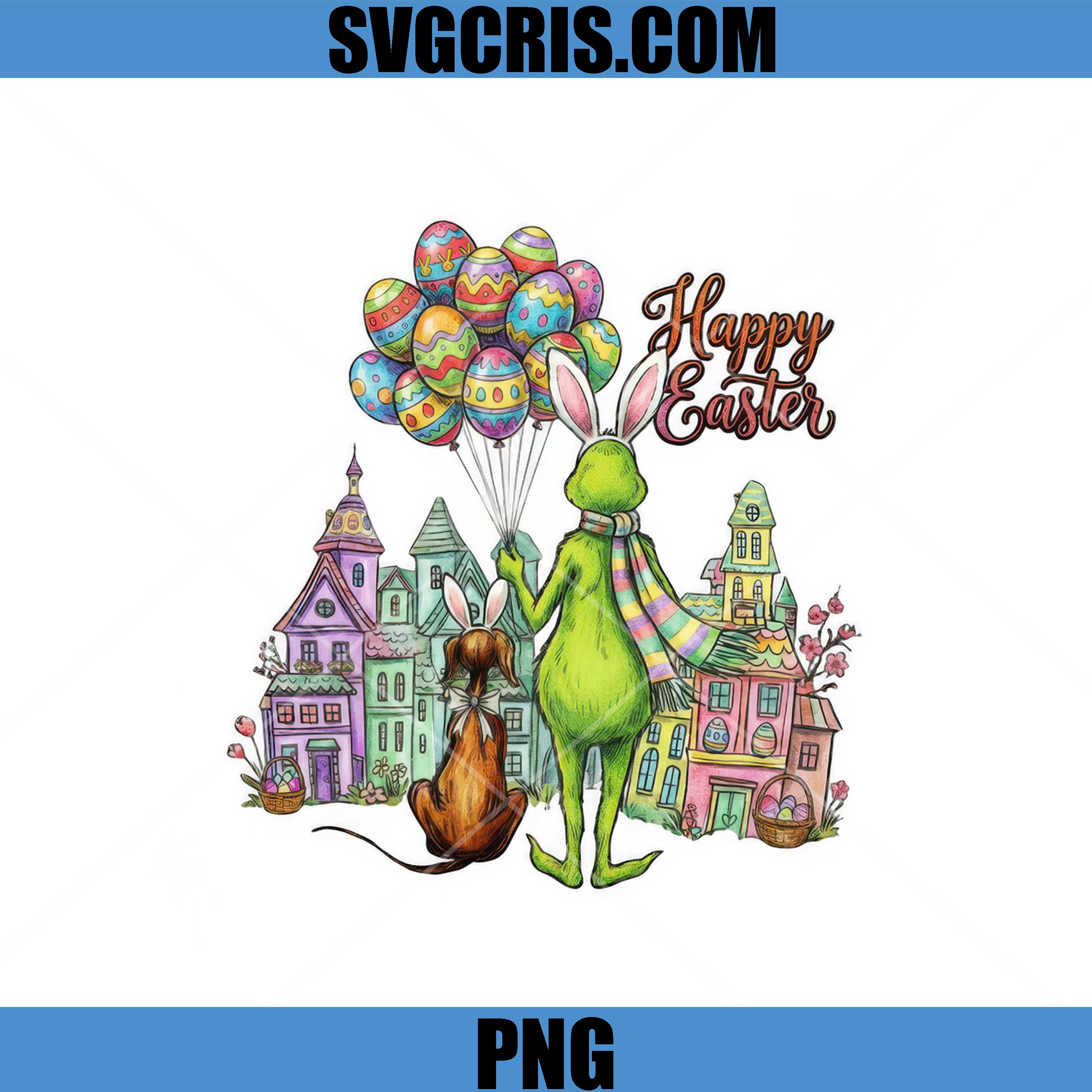 Grinch Easter Bunny With Dog PNG, Happy Easter Village PNG