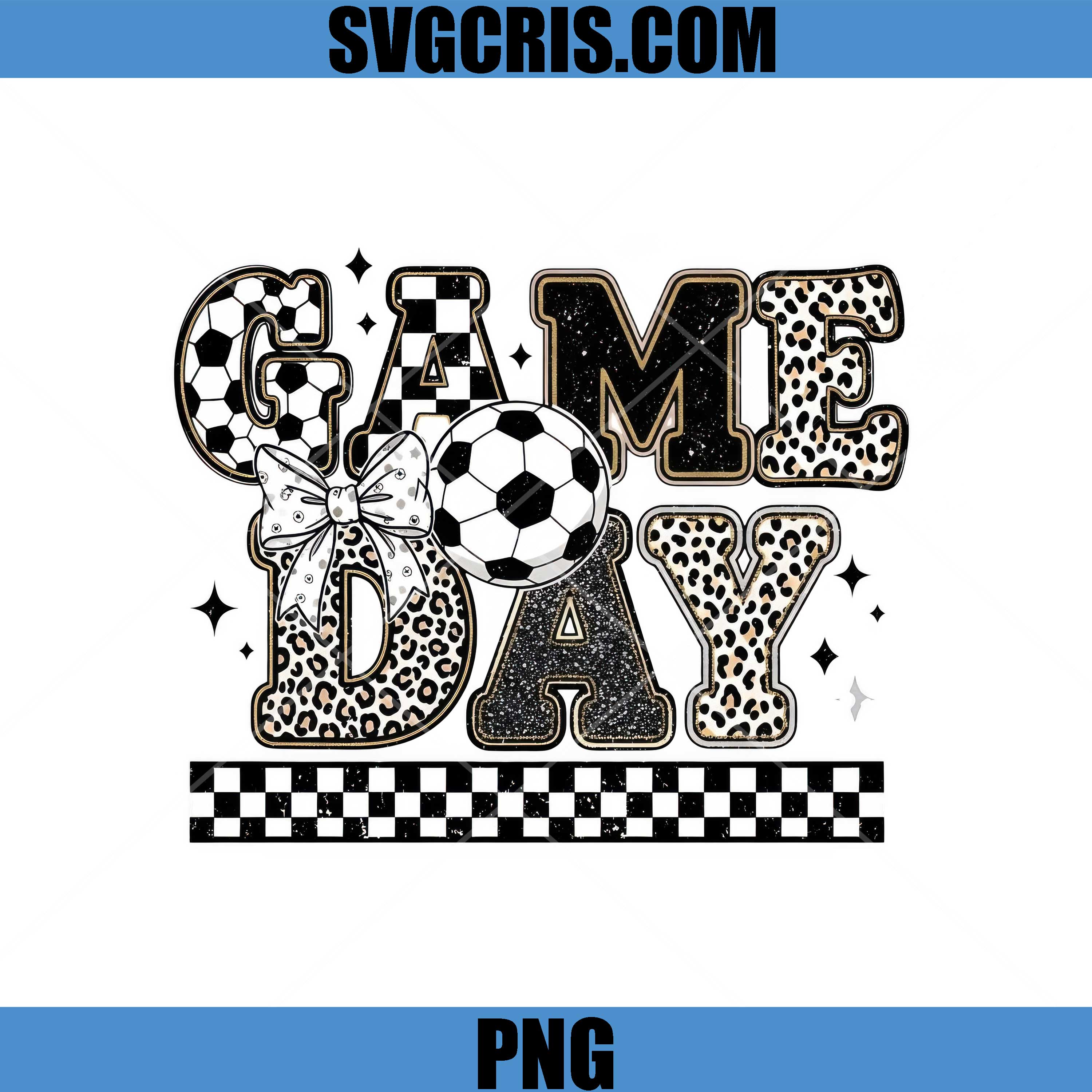 Game Day Soccer Ball Bow Leopard PNG, Soccer Mom PNG