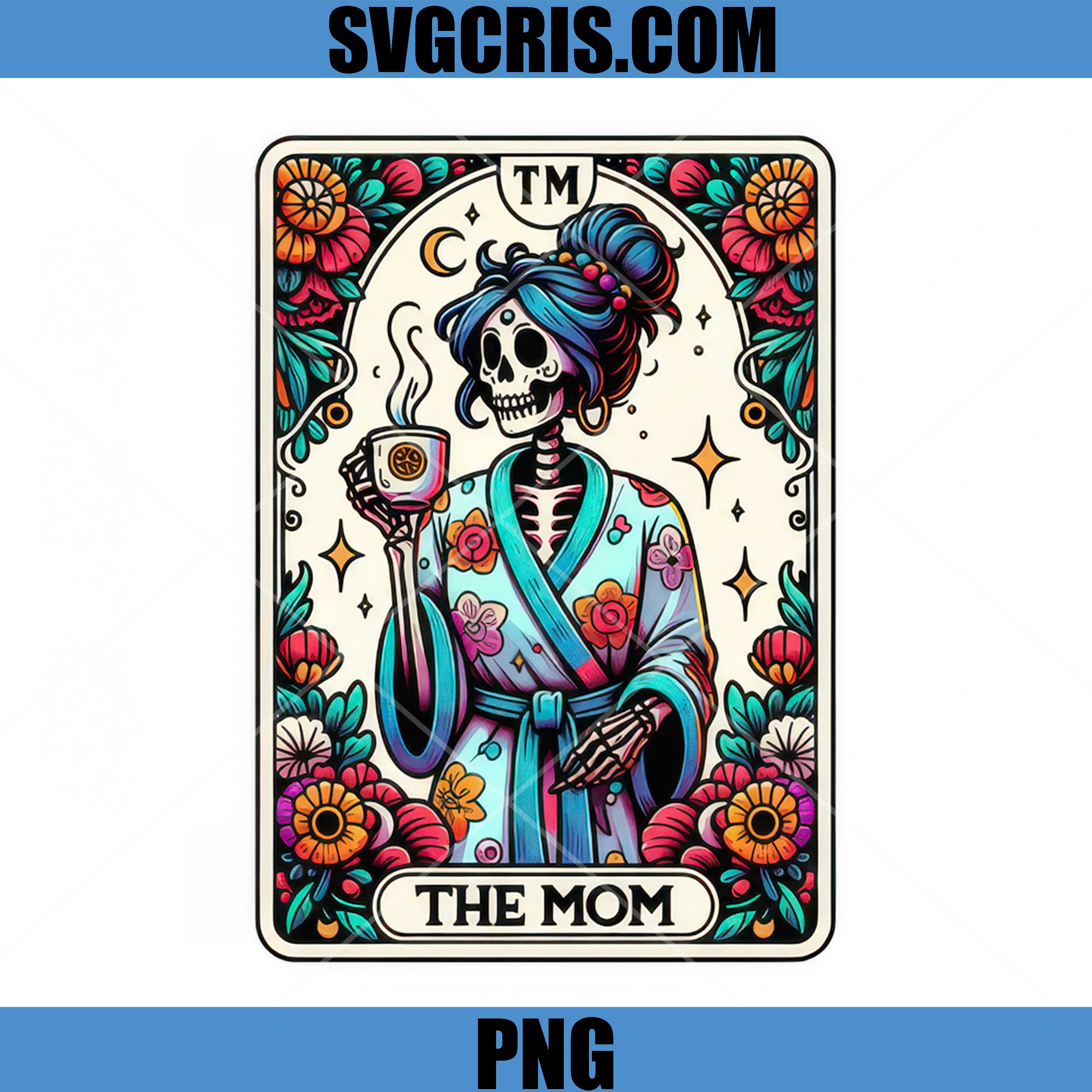 The Mom Skeleton Coffee PNG, Cute Floral Skull Mom Art PNG