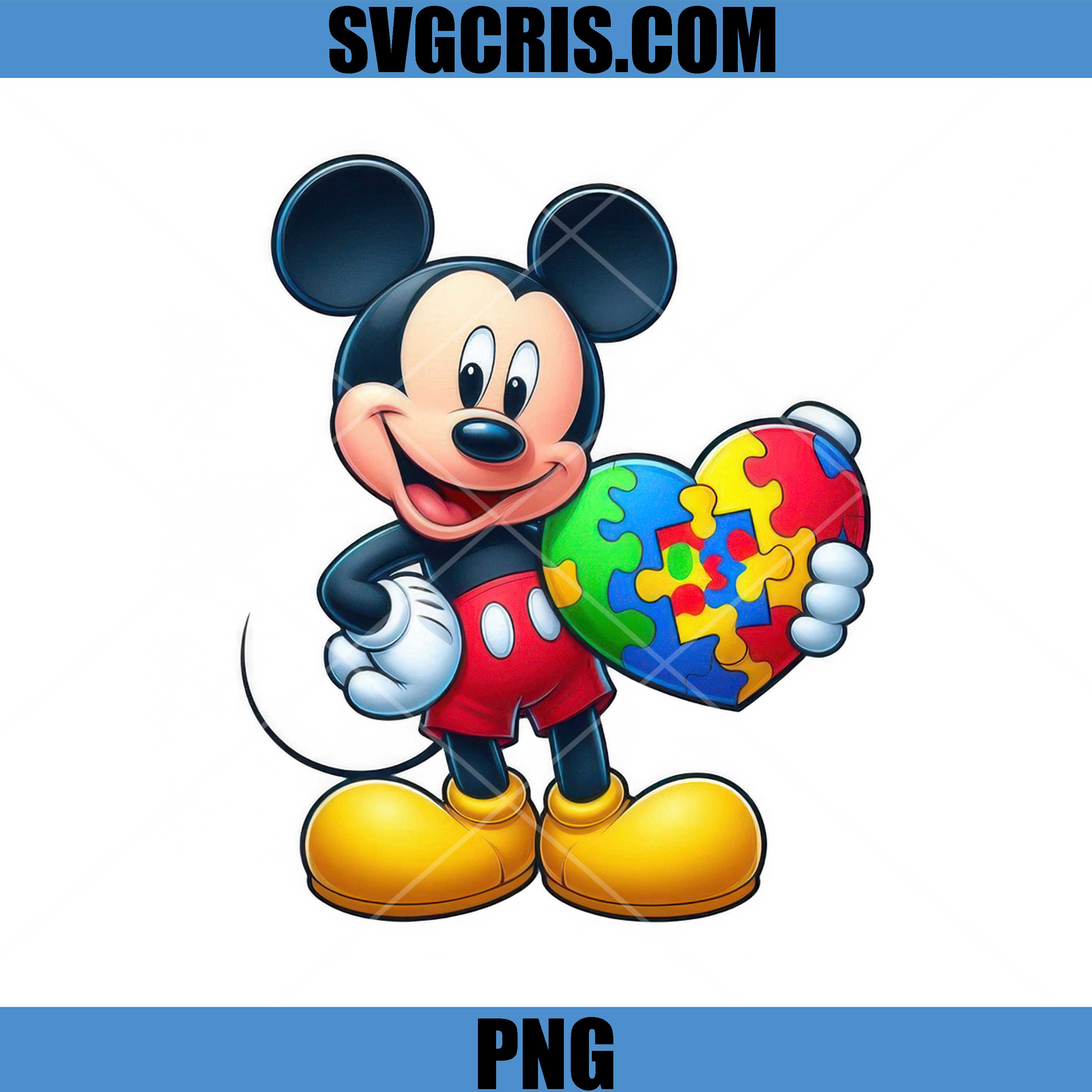 Mickey Mouse Autism Heart PNG, Cartoon Puzzle Heart PNG