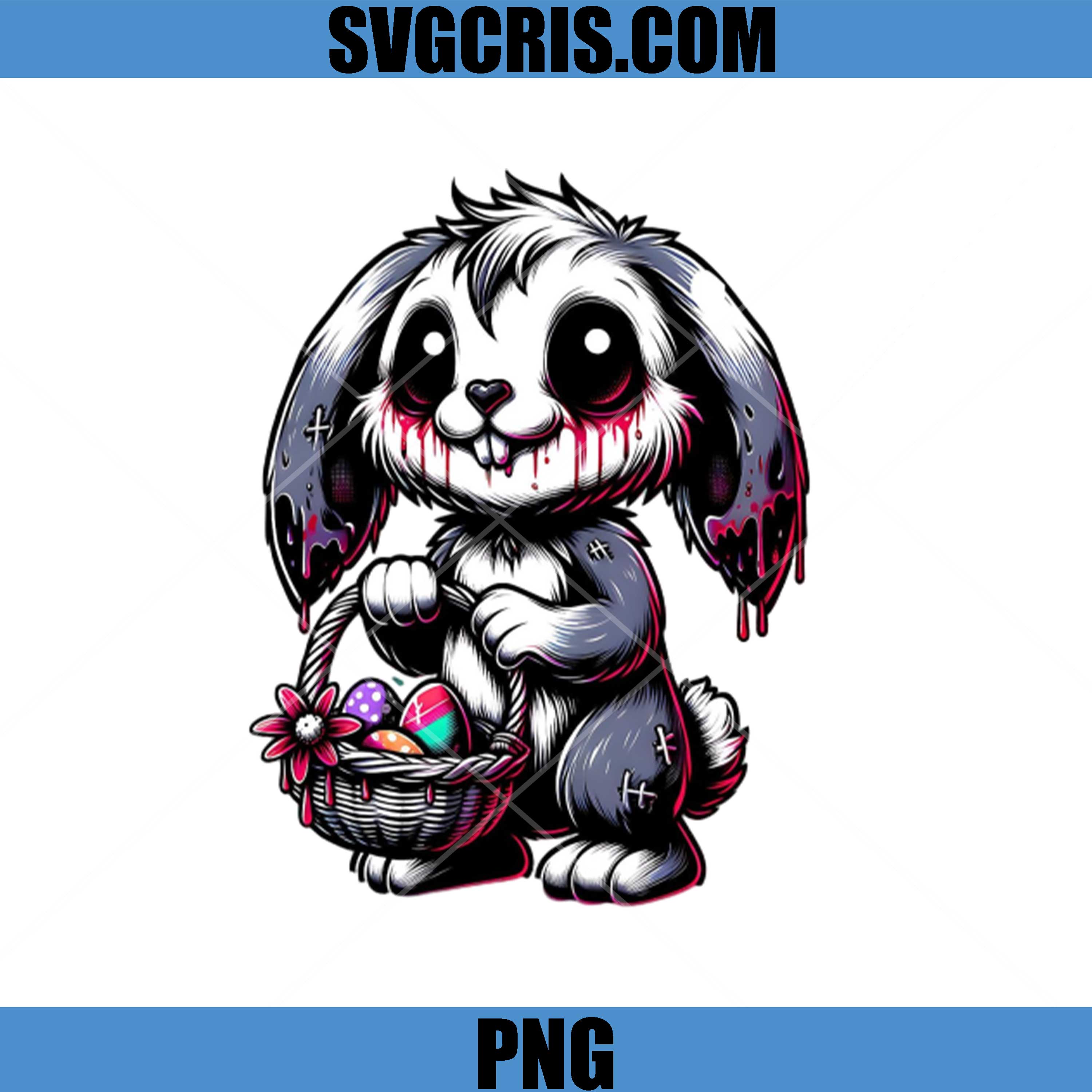 Gothic Horror Easter Bunny Cartoon PNG, Creepy Cute Basket Bunny PNG