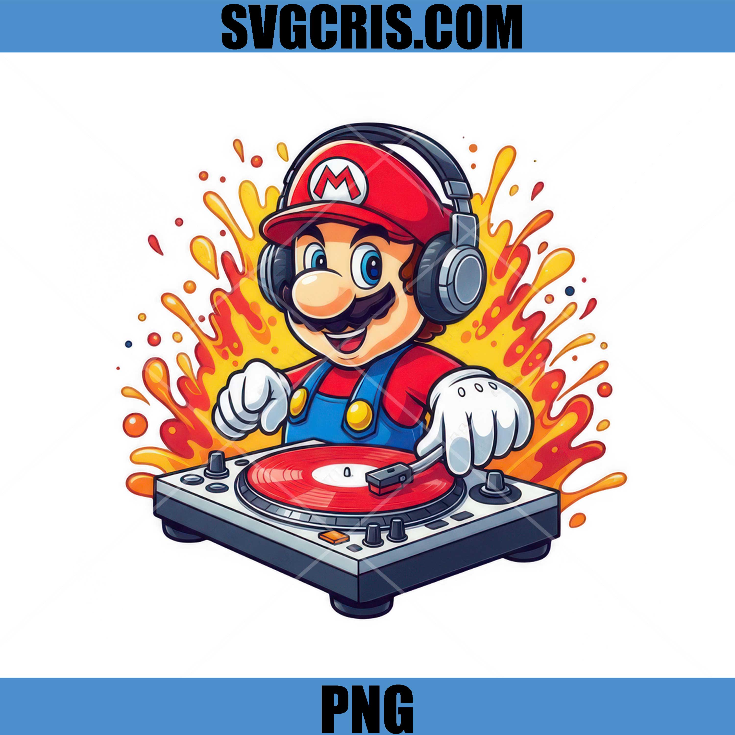DJ Mario Headphones Design PNG, Mario Music Art PNG