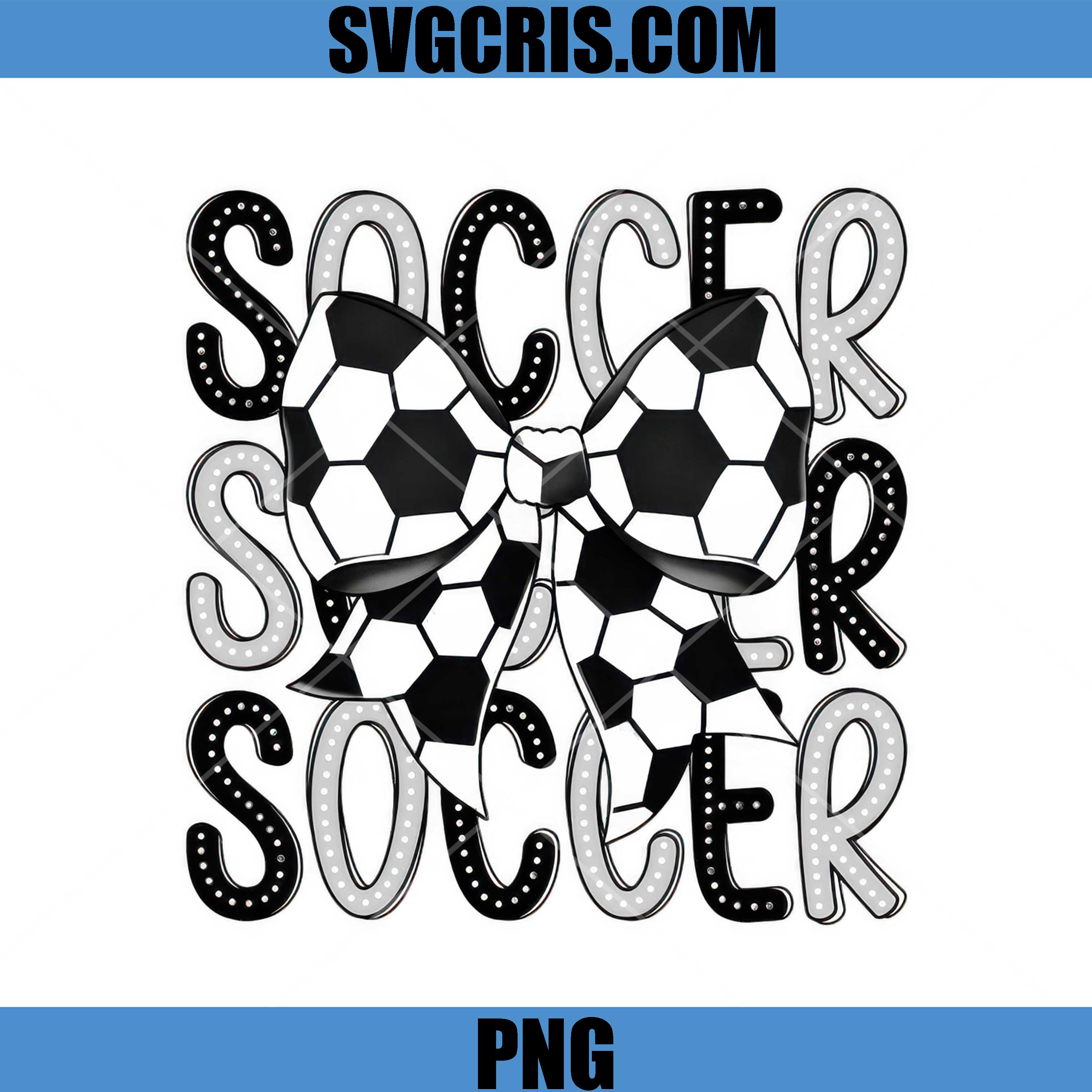 Soccer Bow Black White Pattern PNG, Cute Football Style PNG