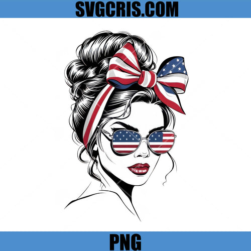 American Flag Glasses Woman Bow PNG, Patriotic Girl 4th July PNG