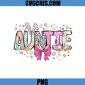 Auntie Easter Bunny Bow Cute PNG, Colorful Auntie Easter Eggs PNG