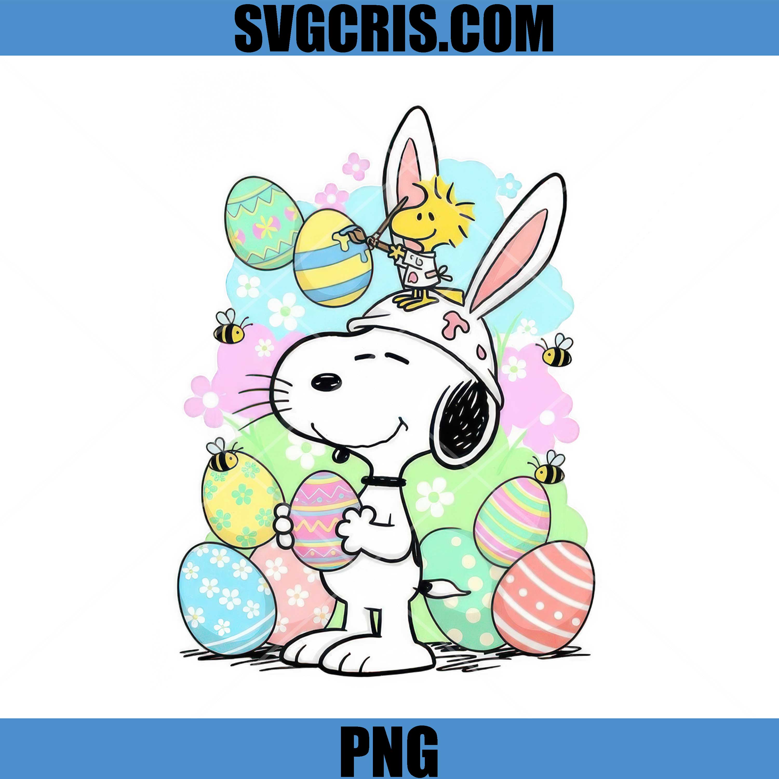 Snoopy Easter Bunny With Eggs PNG, Cute Dog Snoopy Easter PNG