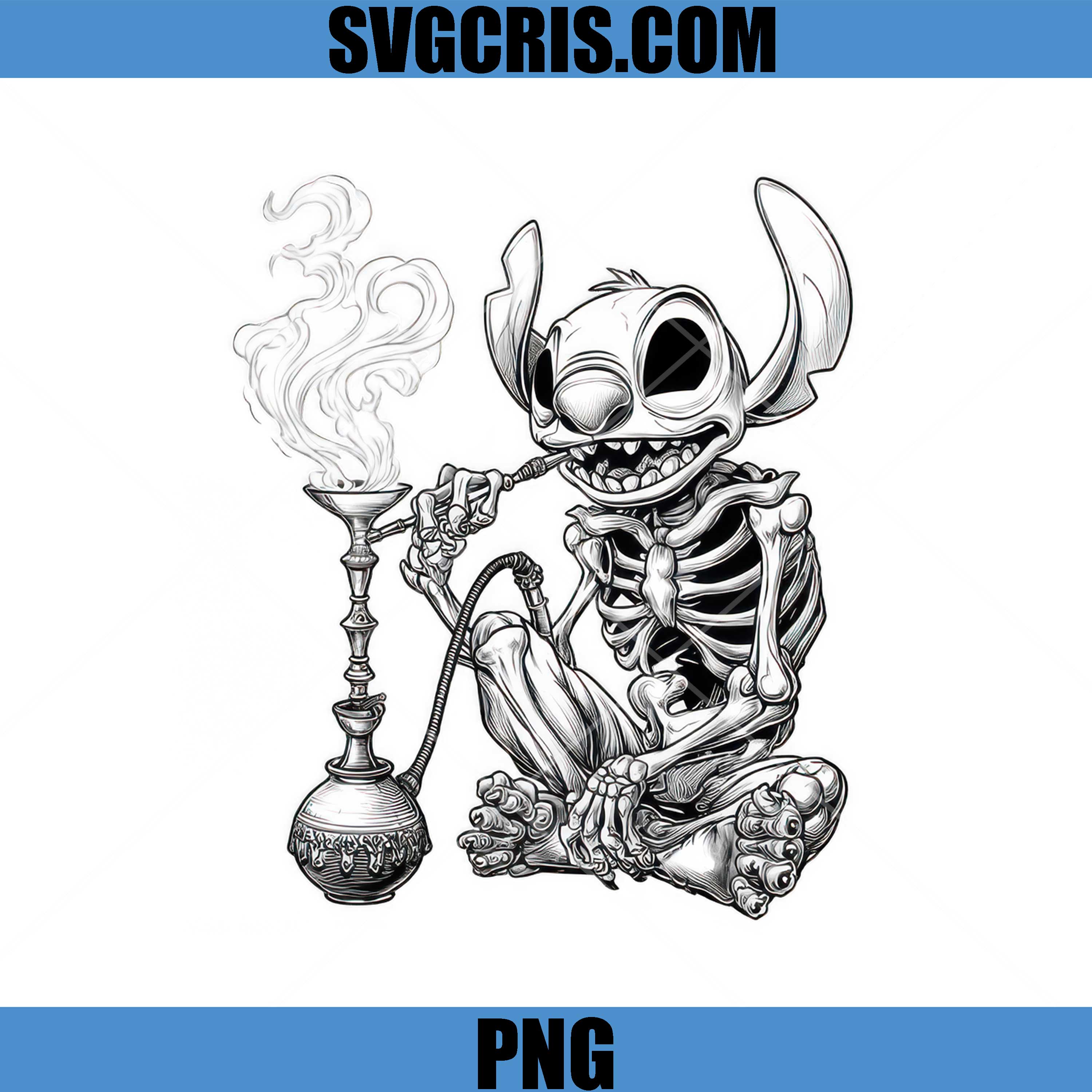 Skeleton Stitch Smoking Hookah Art PNG, Dark Skeleton Stitch PNG