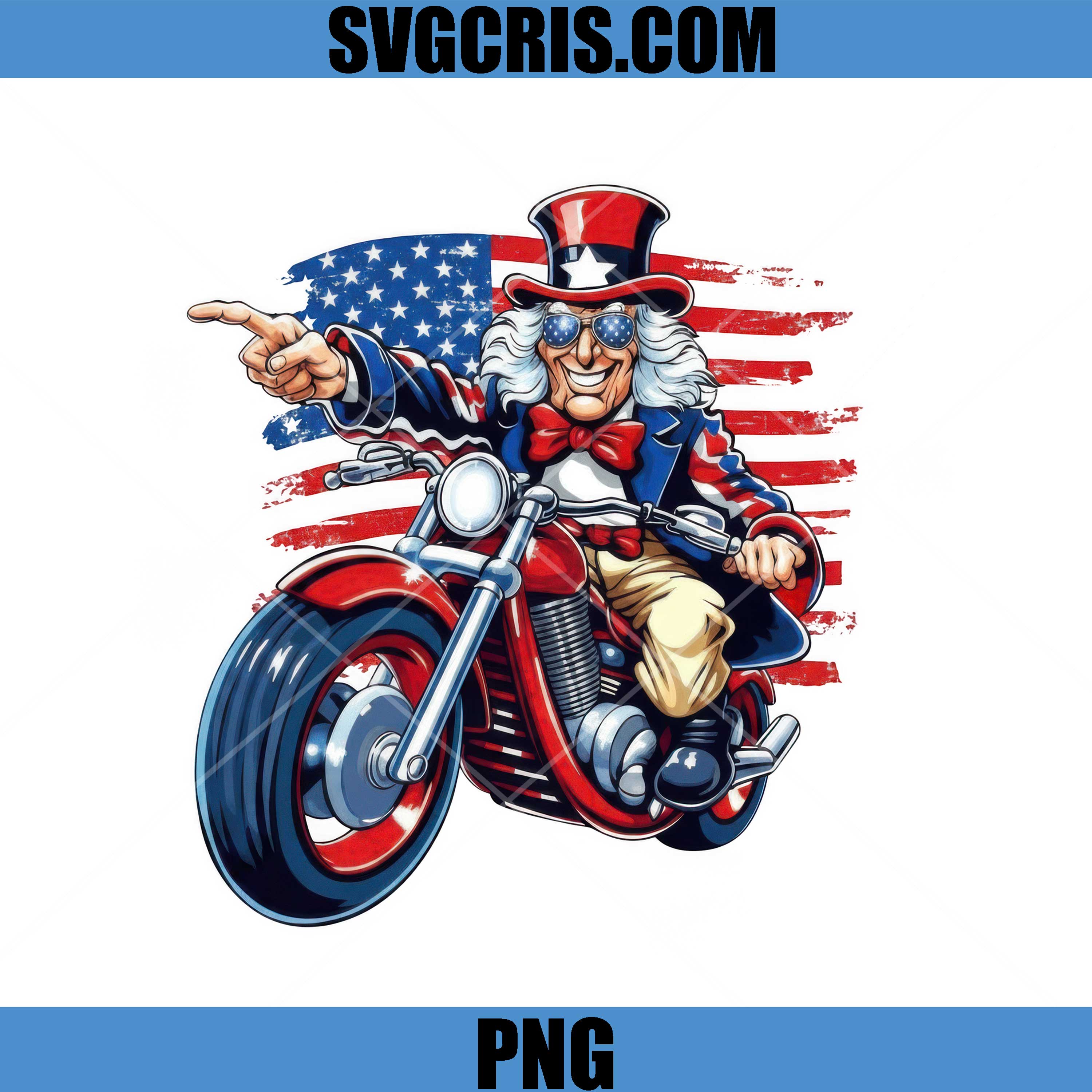 Uncle Sam Riding Motorcycle PNG, American Uncle Sam Biker Style PNG