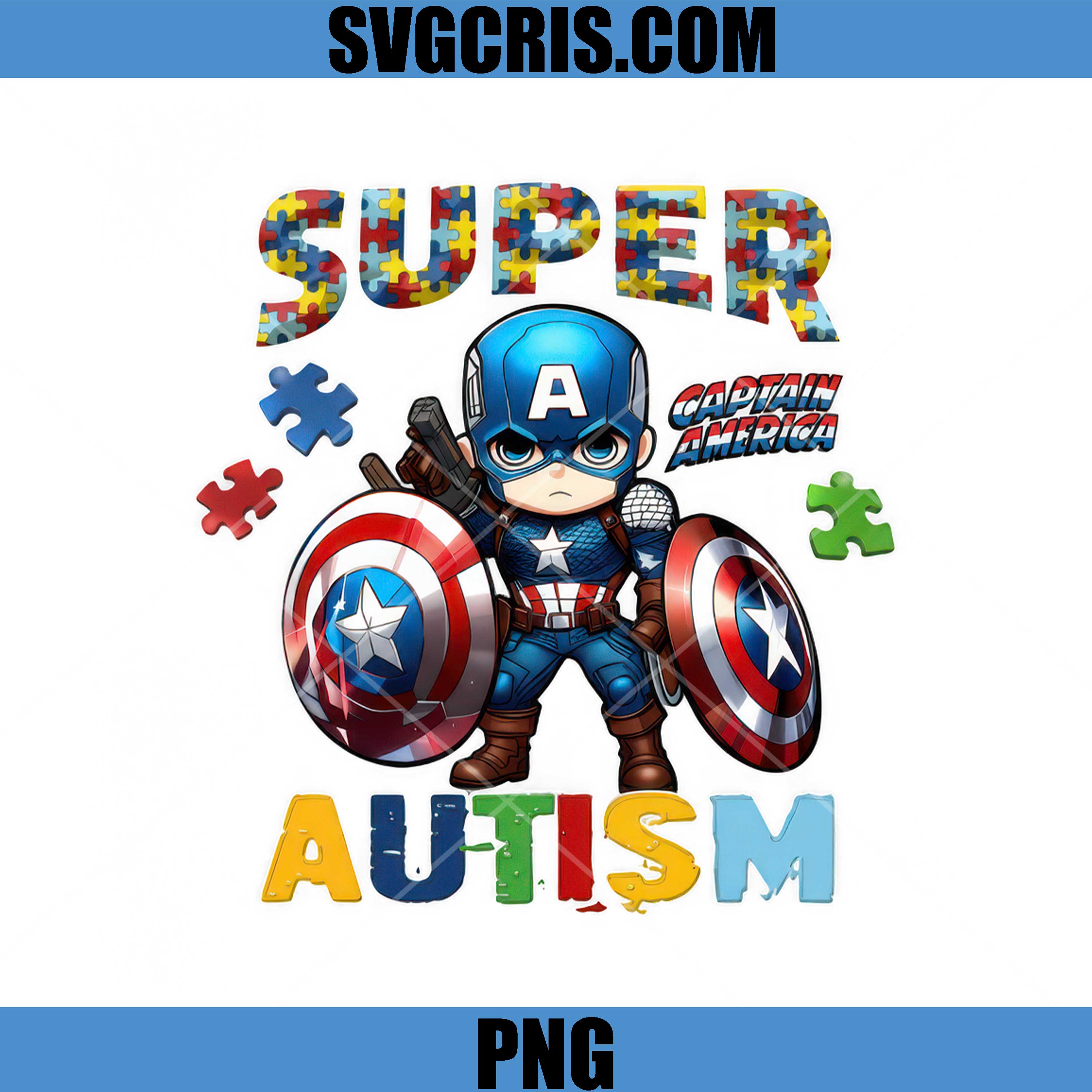 Captain America Autism Puzzle PNG, Superhero Cute Design PNG