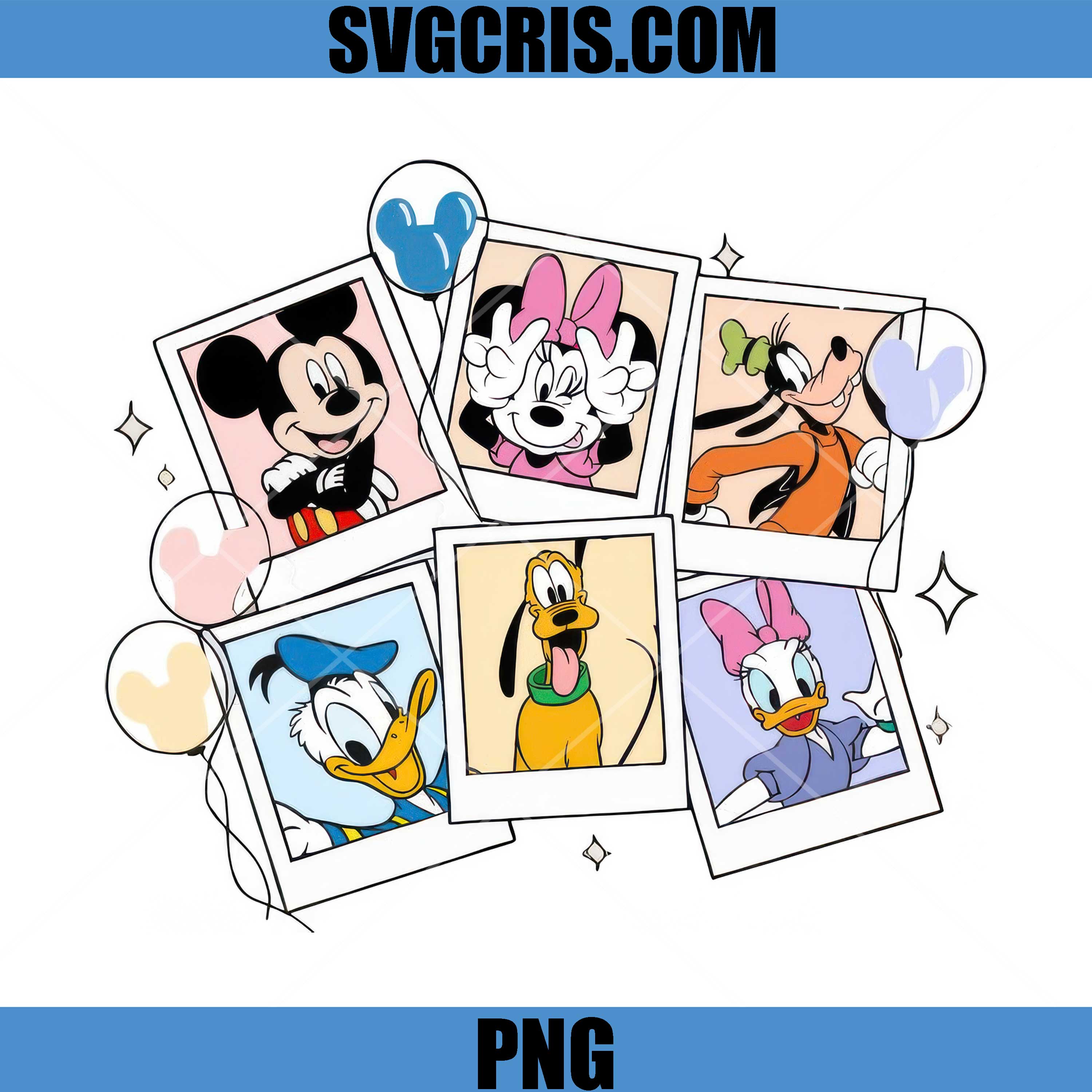 Mickey Minnie Friends Polaroid PNG, Disney Characters Collage PNG