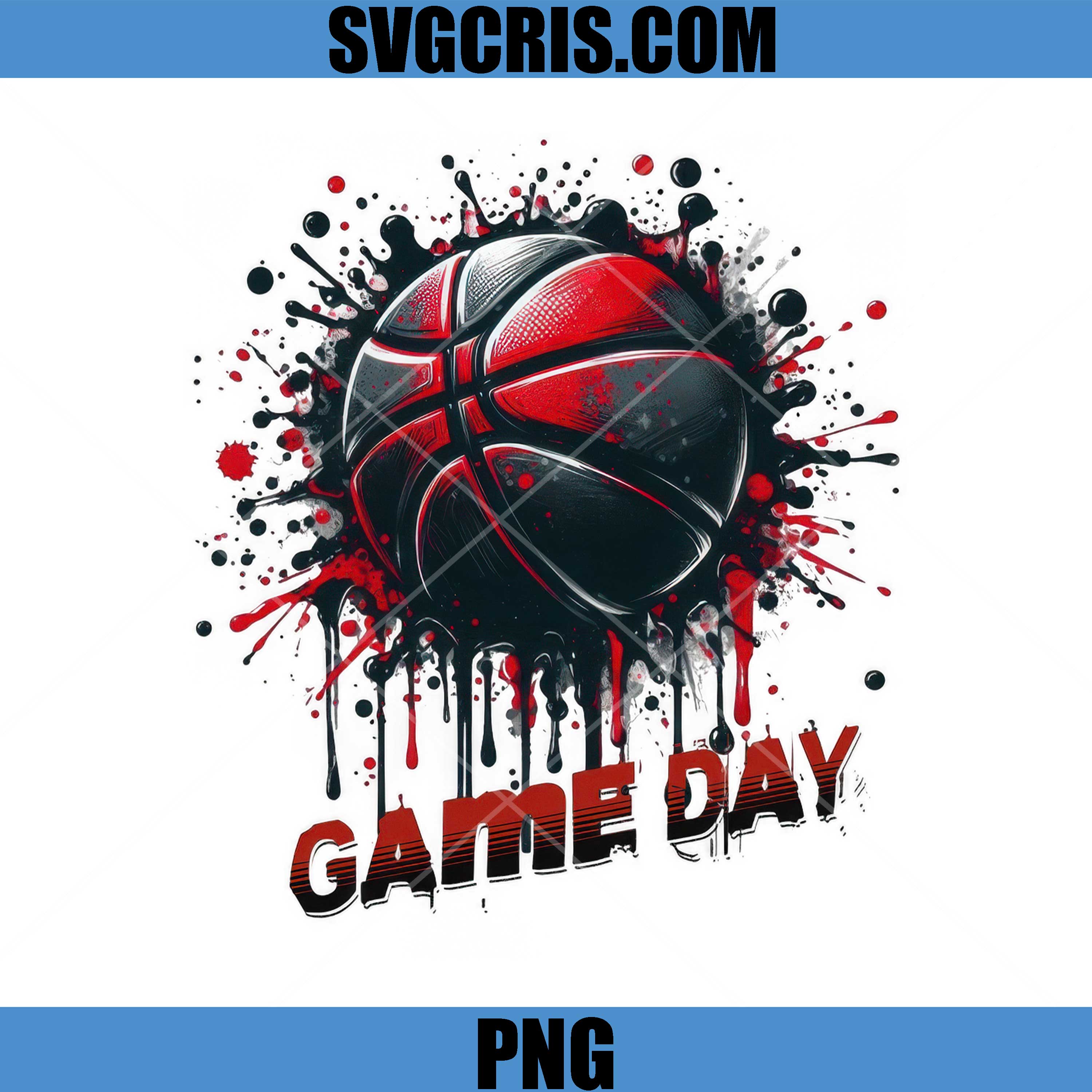 Game Day Basketball Splash Art PNG, Red Black Sport Design PNG