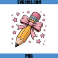 Kawaii Pencil Bow Pink Stars Design PNG, Cute School Clipart PNG