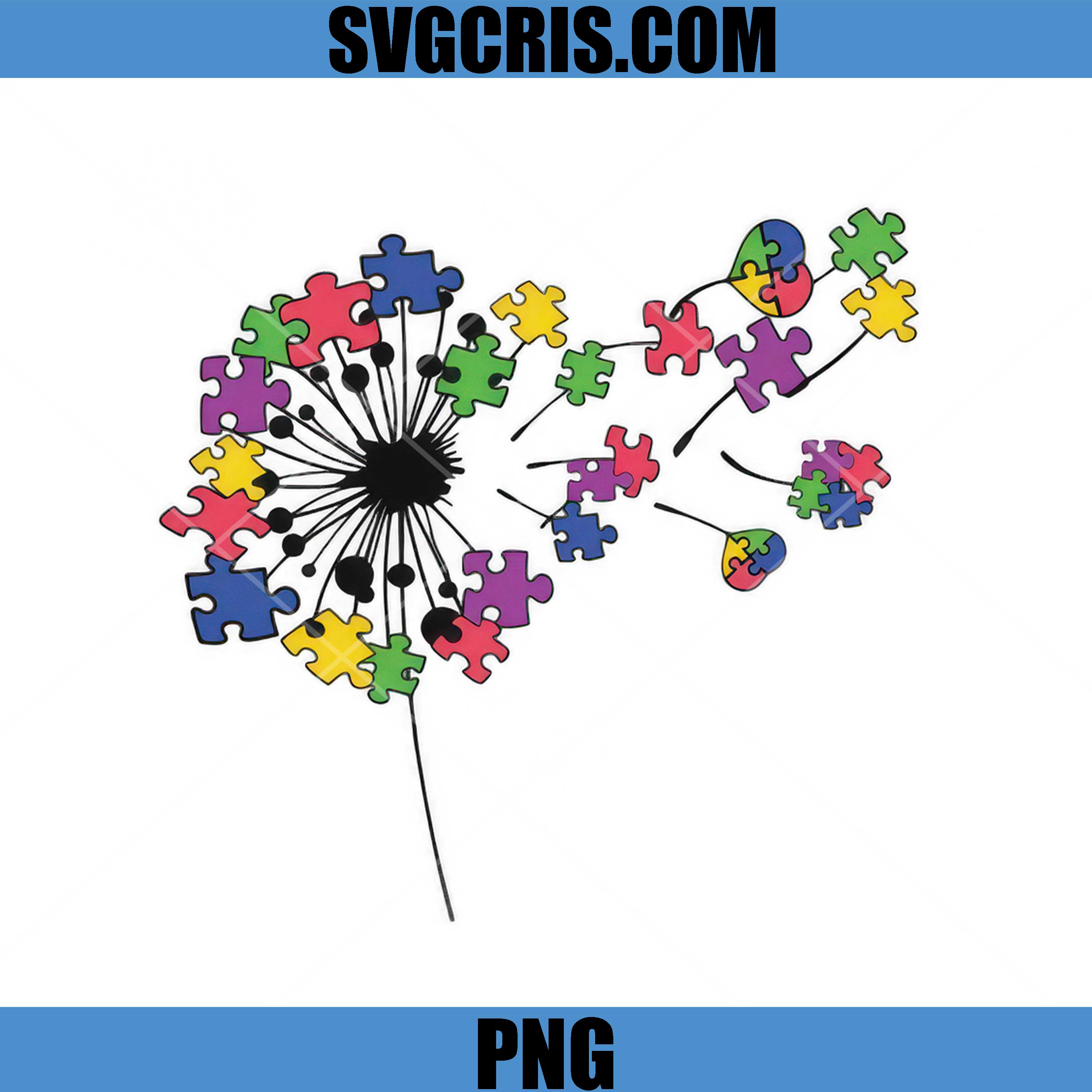 Autism Puzzle Dandelion Colorful Pieces PNG, Autism Awareness PNG