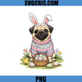 Kawaii Pug Bunny Ears Easter Eggs PNG, Cute Dog Spring PNG