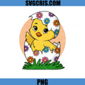 Cute Easter Chick Hatching Egg PNG, Spring Flowers Baby Chick PNG