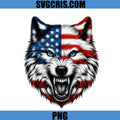 American Flag Wolf Face Aggressive Art PNG, Patriotic Animal Head Design PNG