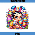 Cute Bunny Girl Easter Eggs PNG, Kawaii Cartoon Easter Character PNG