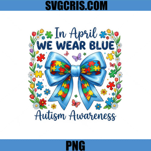 Autism Awareness Blue Bow Puzzle Art PNG, April Wear Blue PNG