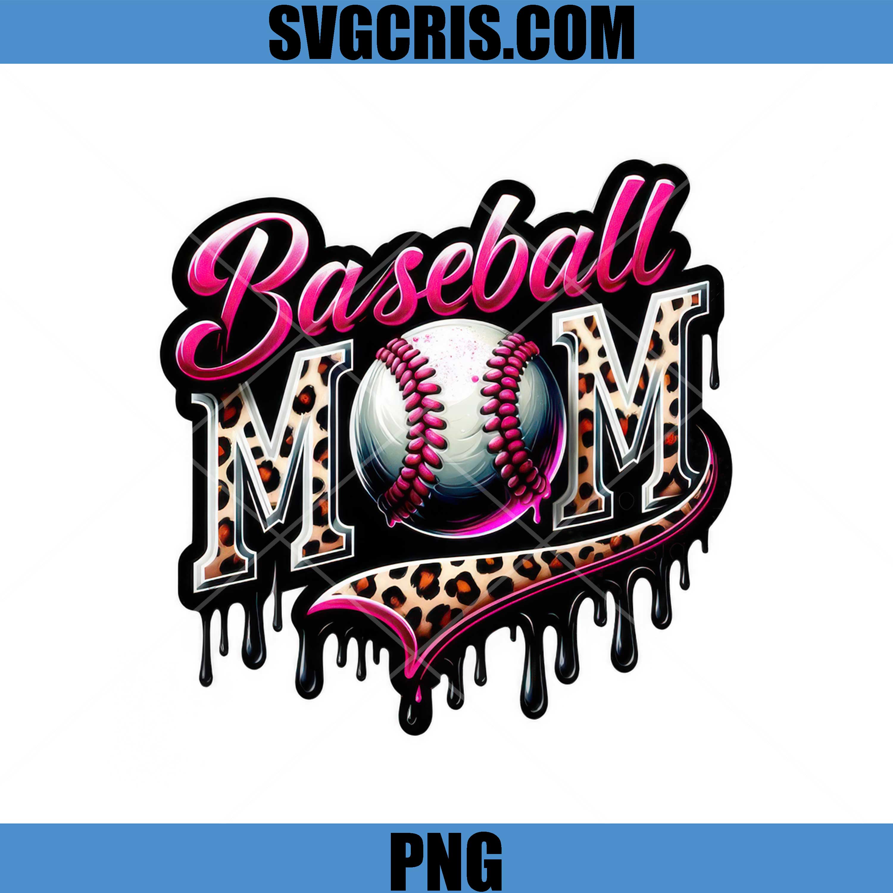Baseball Mom Leopard Drip PNG, Pink Baseball Mom PNG