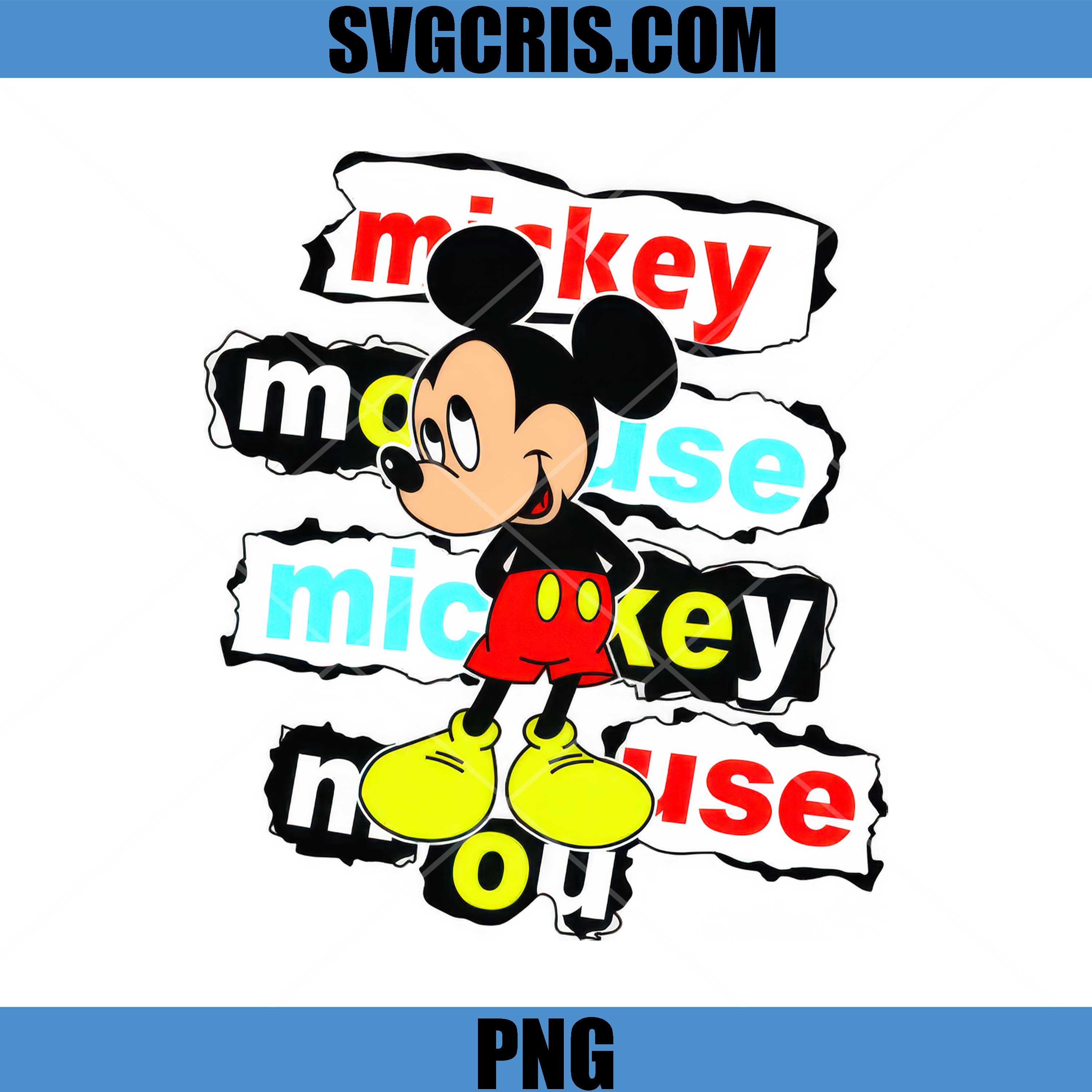 Mickey Mouse Ripped Text Style Design PNG, Mickey Mouse Cartoon Art PNG