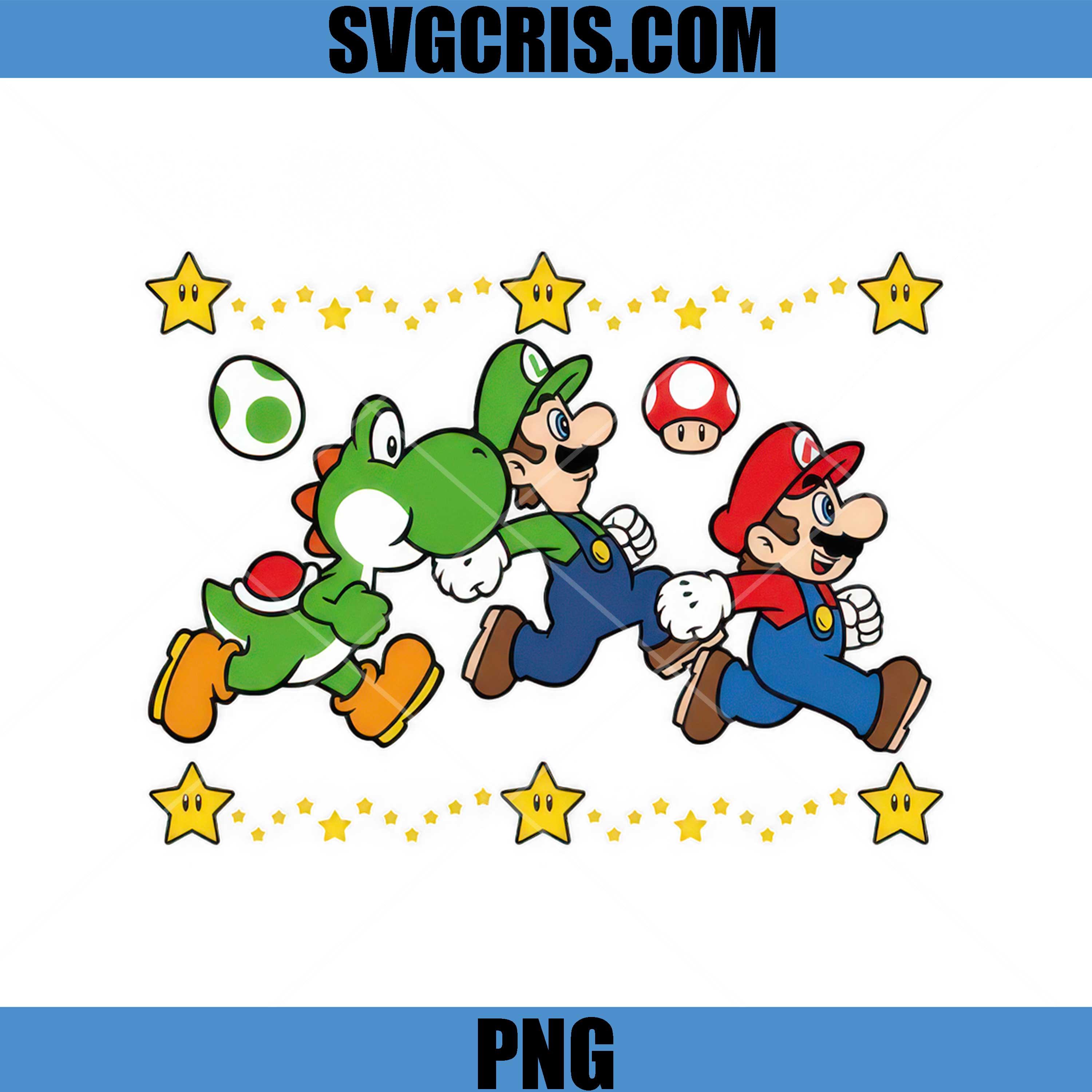 Mario Luigi Yoshi Running Stars PNG, Super Mario Friends PNG